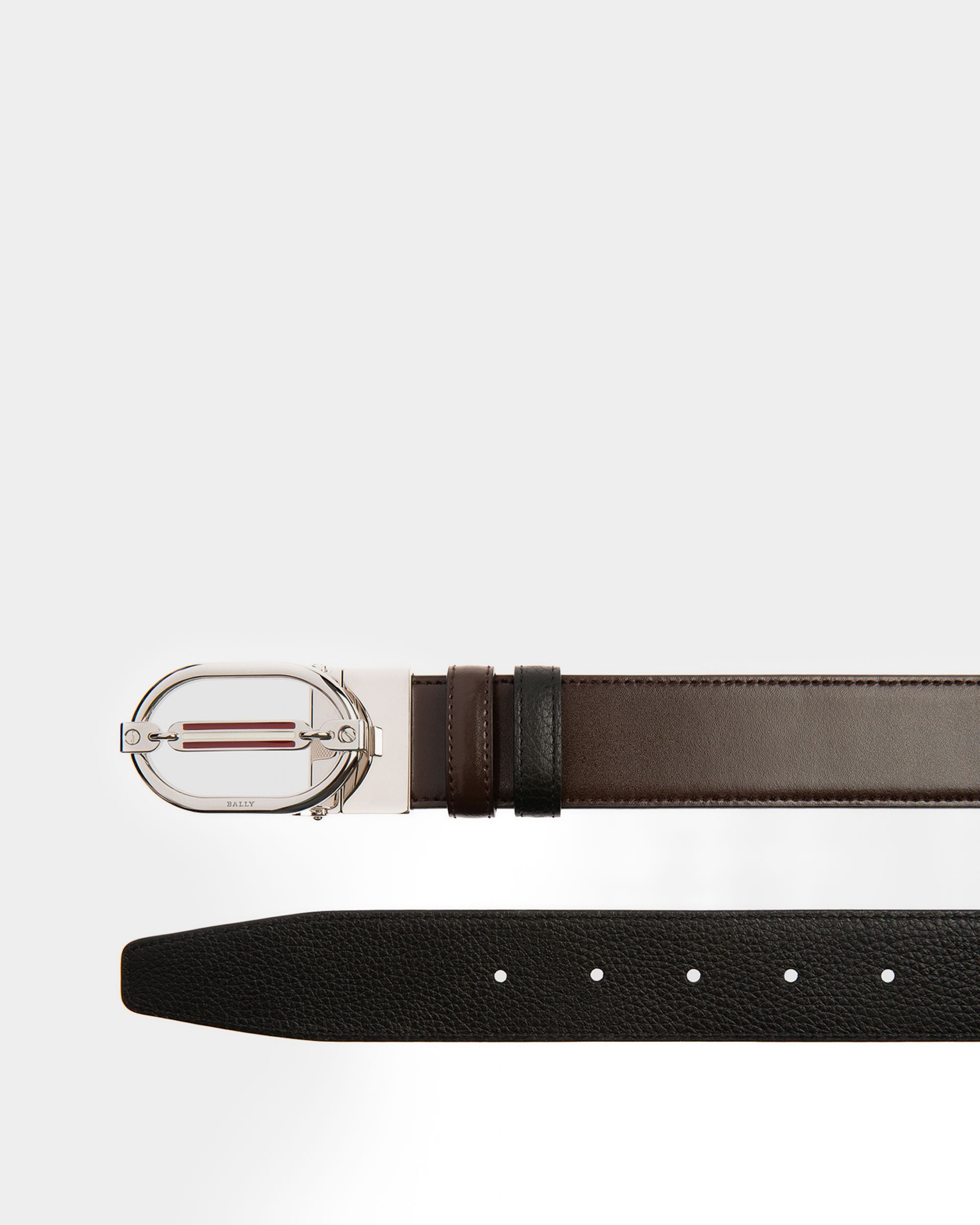 Steven Leather Adjustable & Reversible 35mm Belt In Brown & Black - Men's - Bally - 02