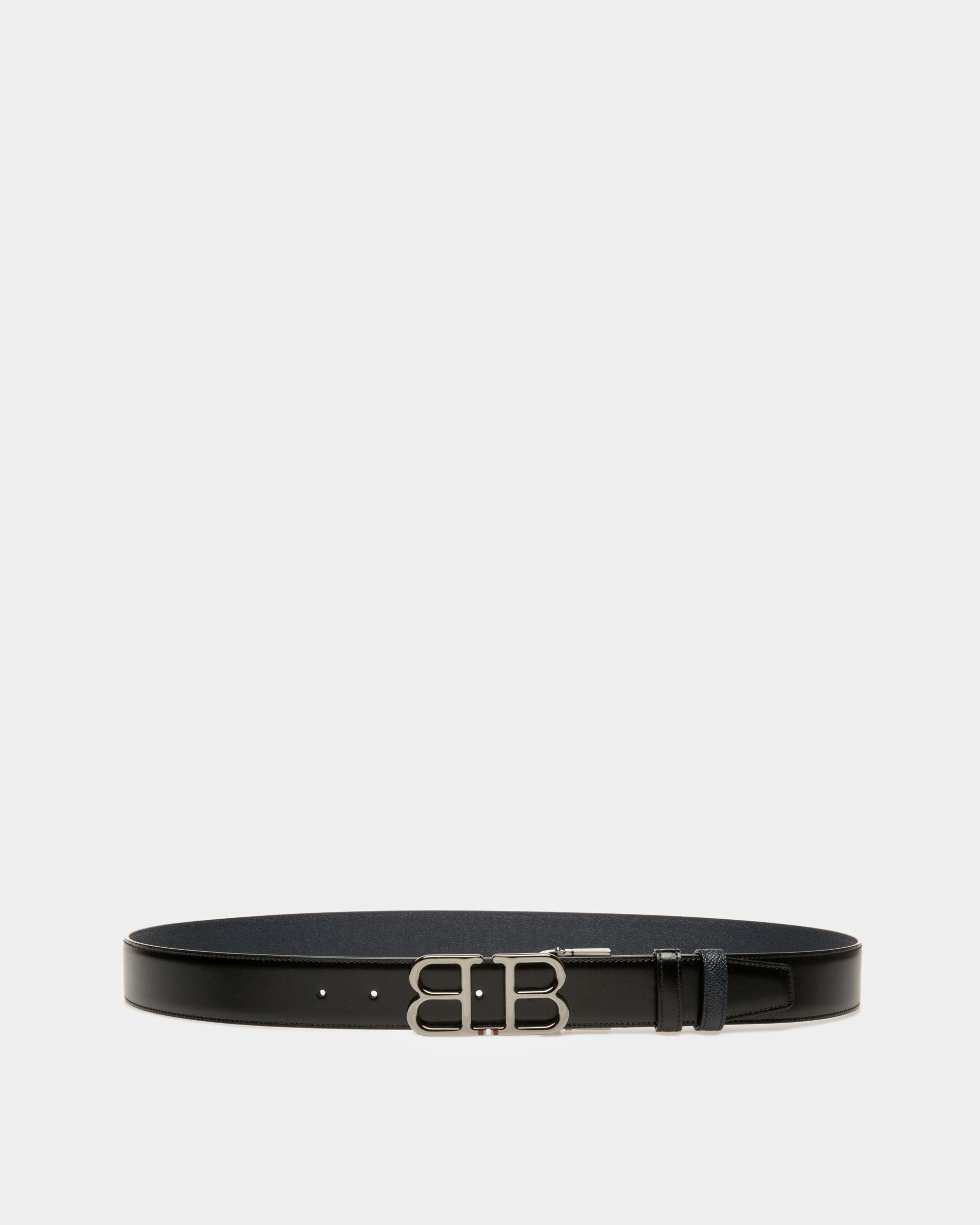 Britt Leather 35mm Belt In Black & Blue - Men's - Bally - 01