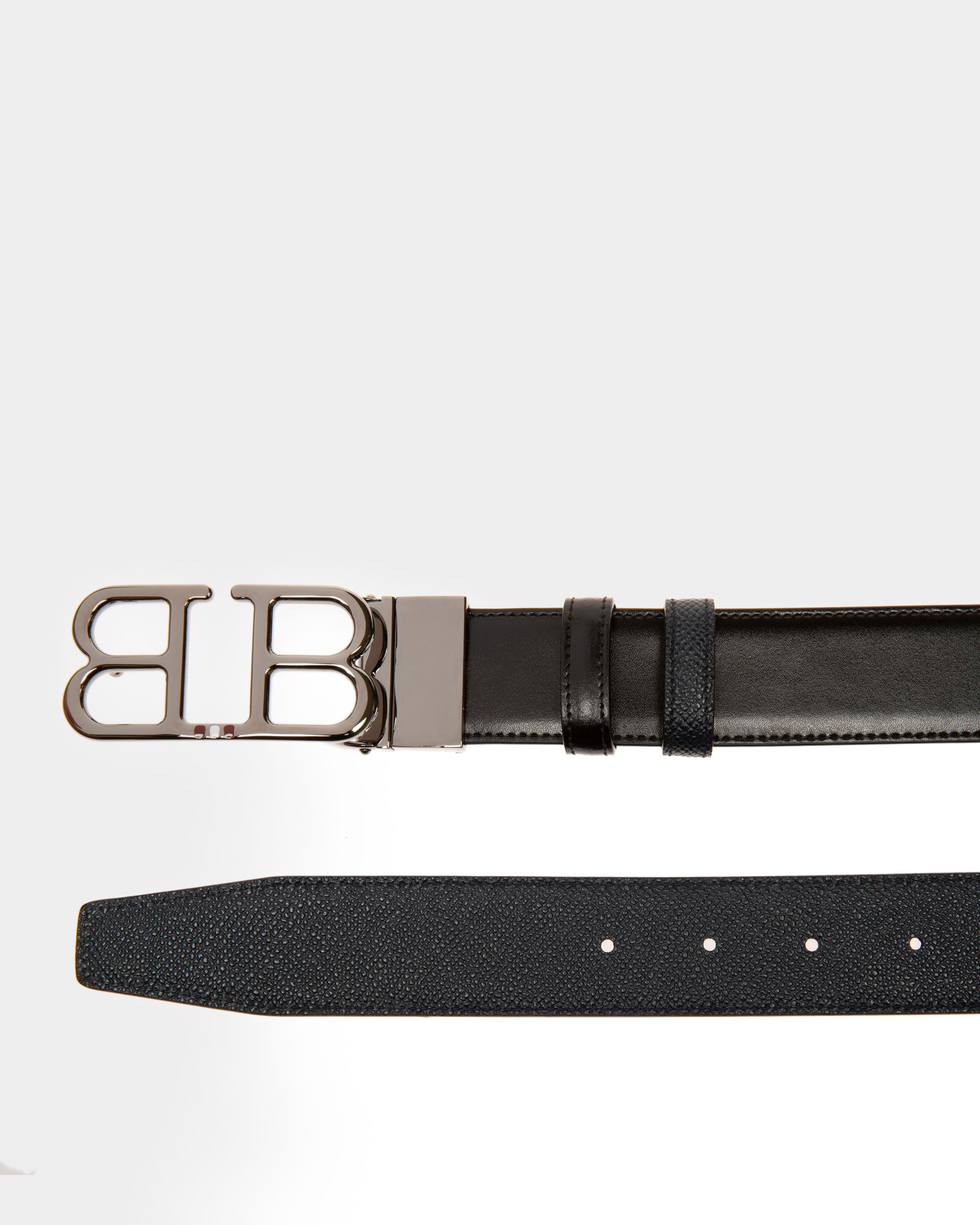 Britt Leather 35mm Belt In Black & Blue - Men's - Bally - 02