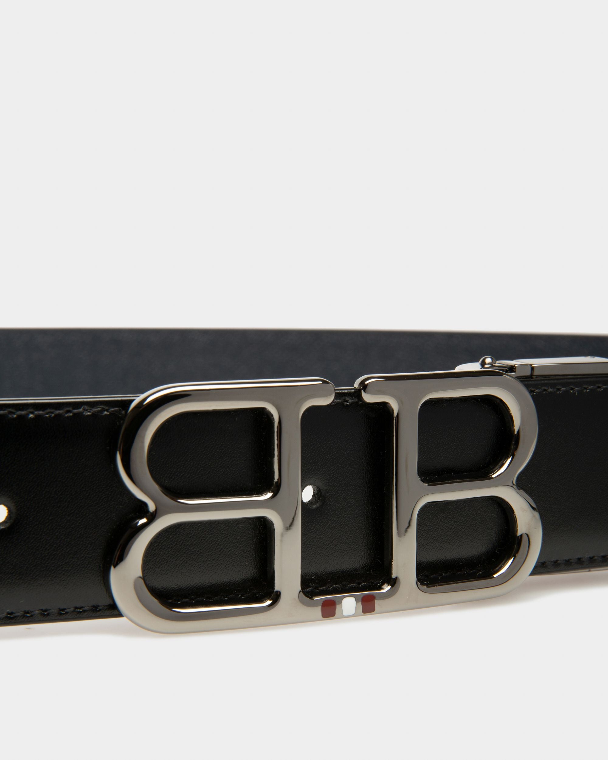 Britt Leather 35mm Belt In Black & Blue - Men's - Bally - 03