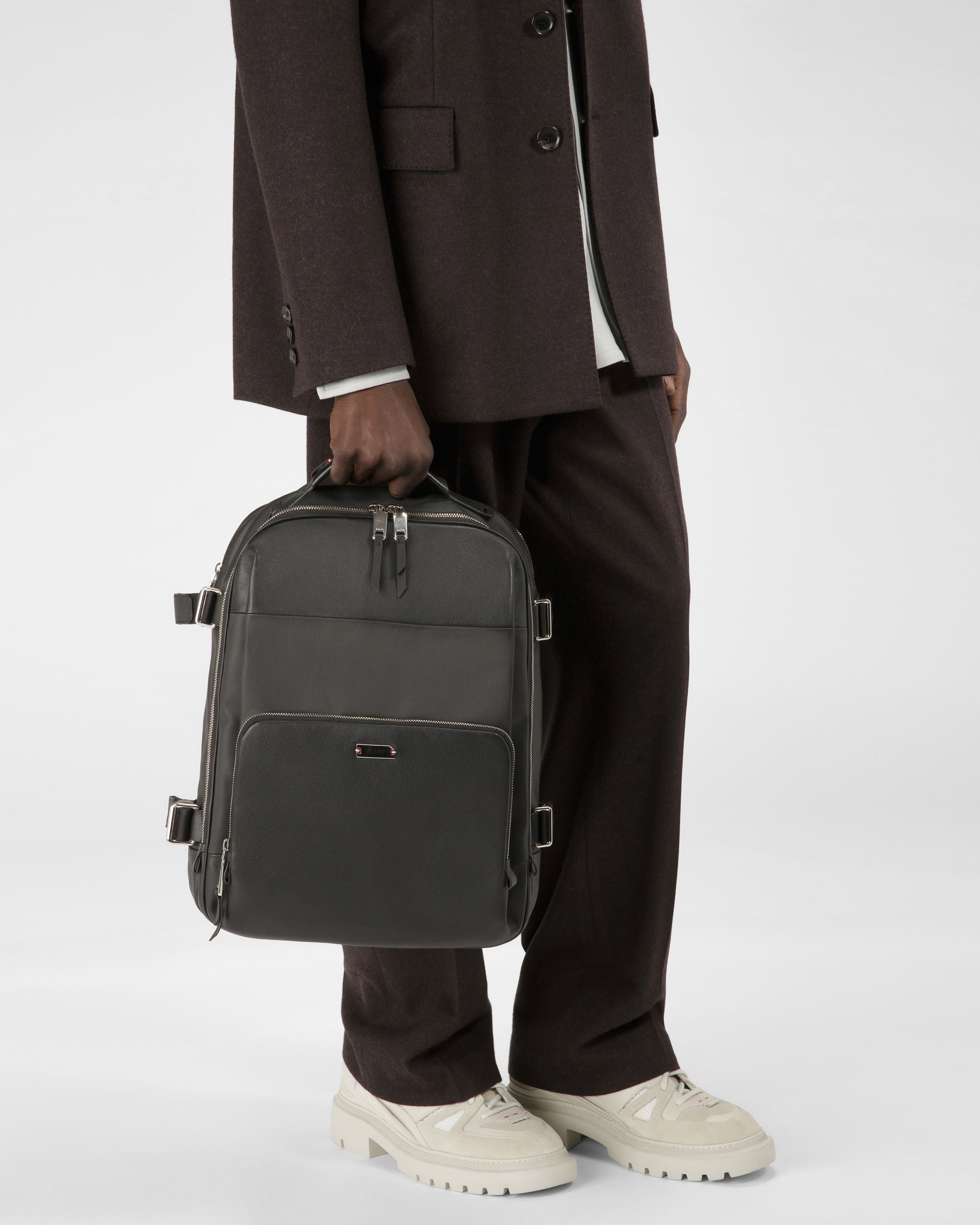 Veltan Cotton Mix & Leather Backpack In Black - Men's - Bally - 05