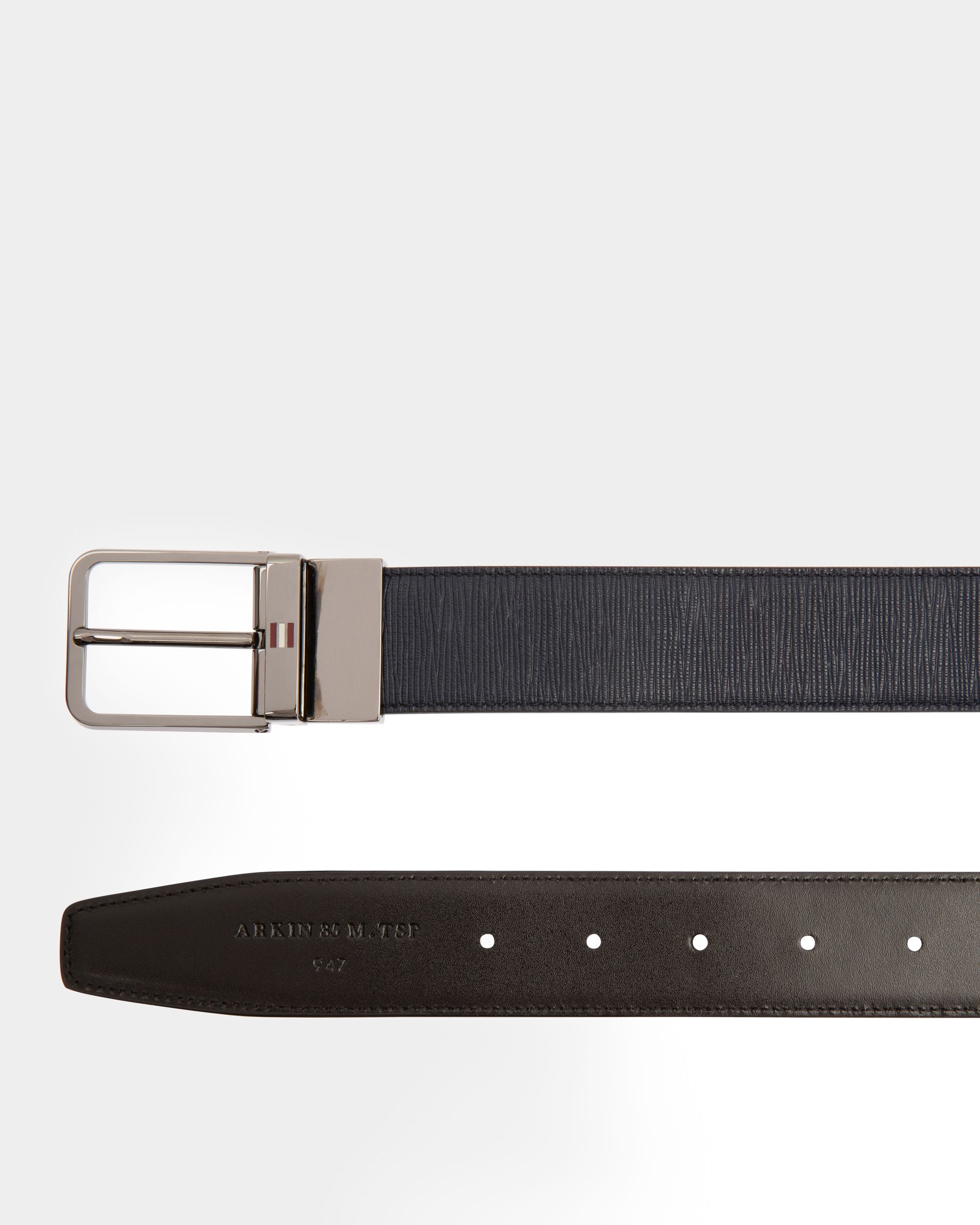 Arkin Leather 35Mm Belt In Navy & Black - Men's - Bally - 02