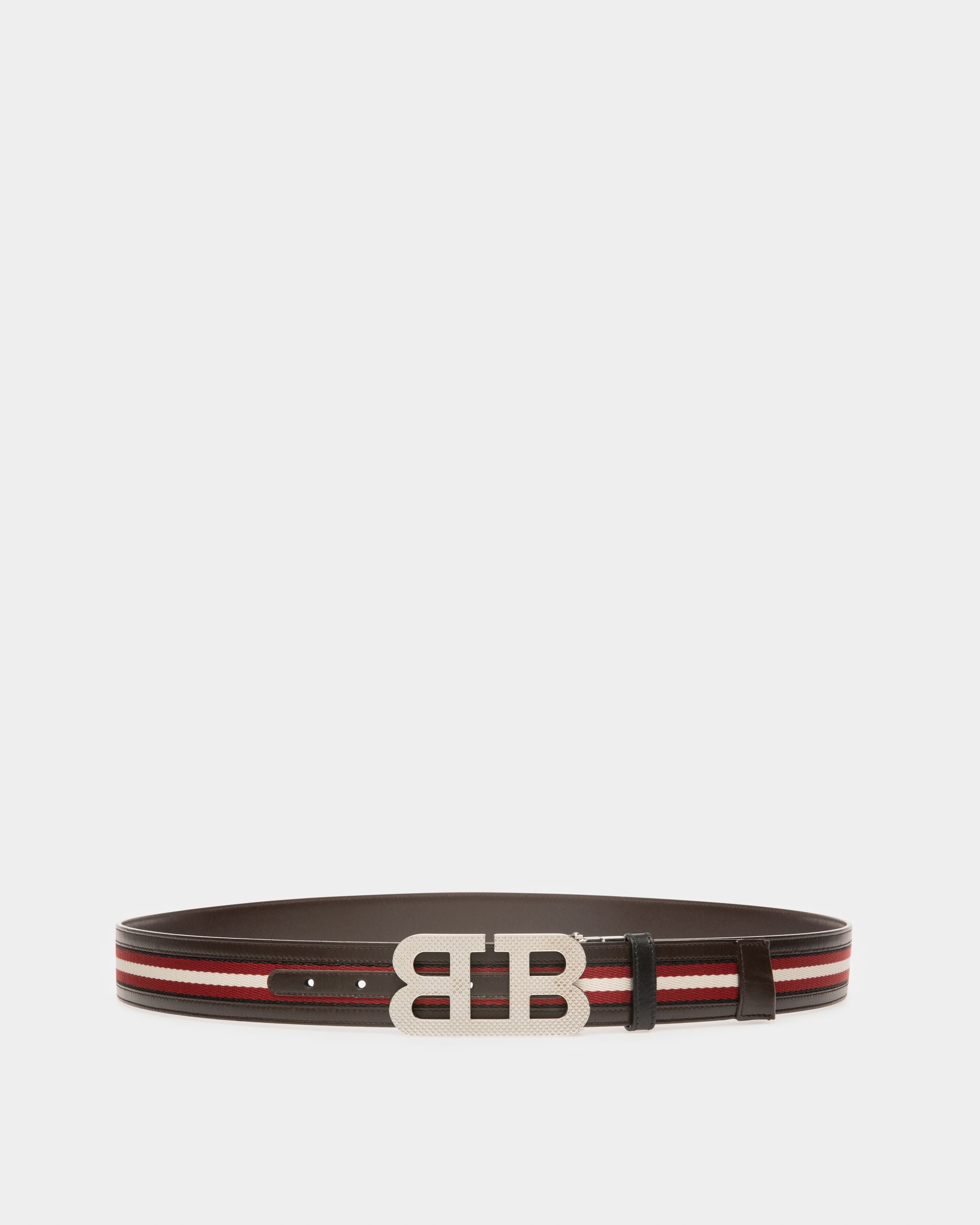 B-Mirror Fabric & Leather 40Mm Belt In Brown - Men's - Bally - 01
