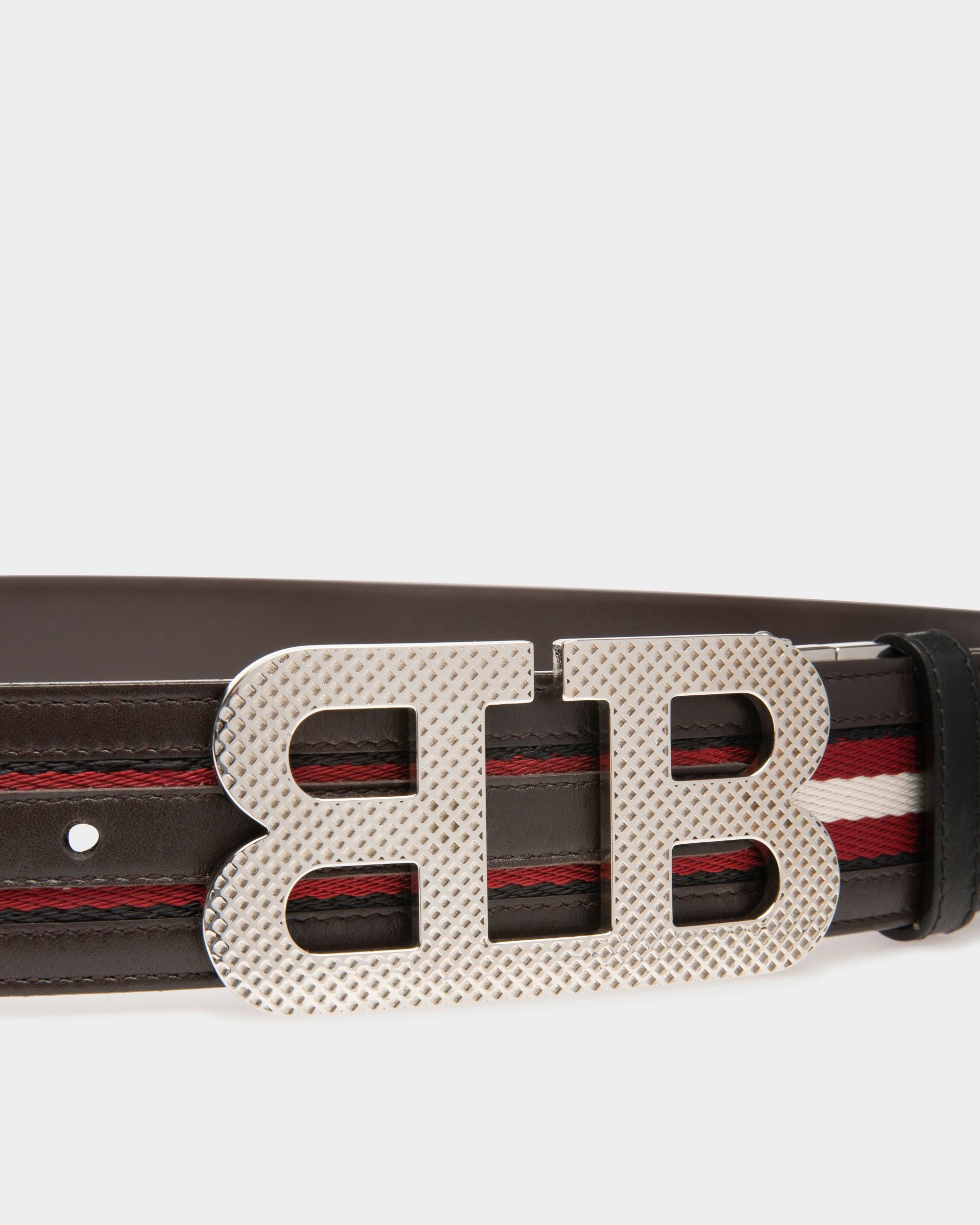 B-Mirror Fabric & Leather 40Mm Belt In Brown - Men's - Bally - 03