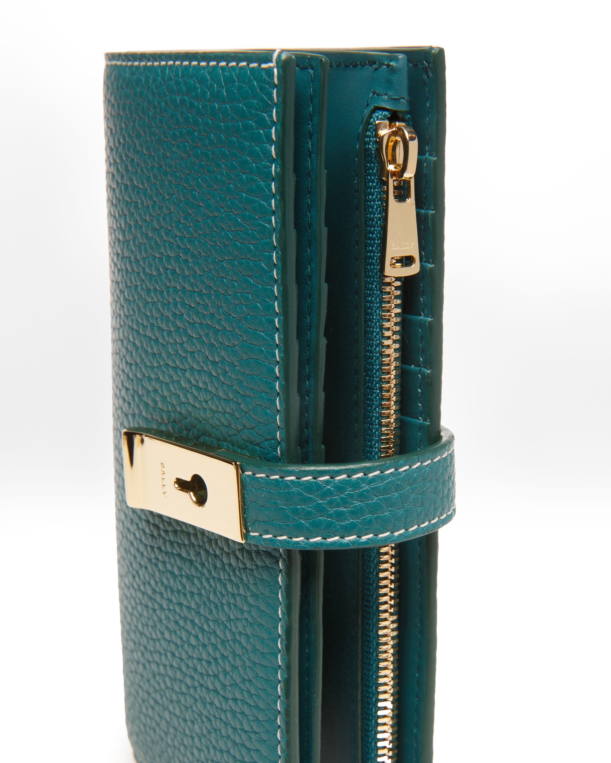 Amber Cartera De Estilo Francés En Cuero De Color Verde Oscuro - Mujer - Bally - 04