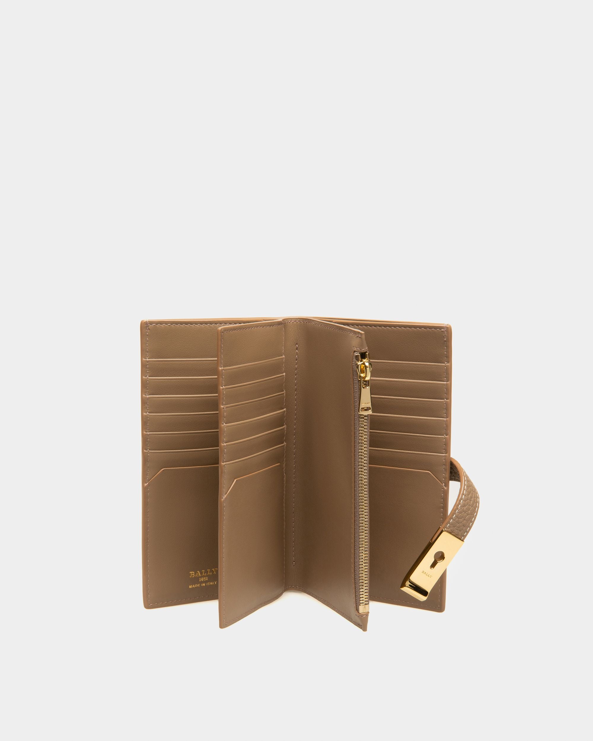 Amber Cartera De Estilo Francés En Piel De Color Topo - Mujer - Bally - 03