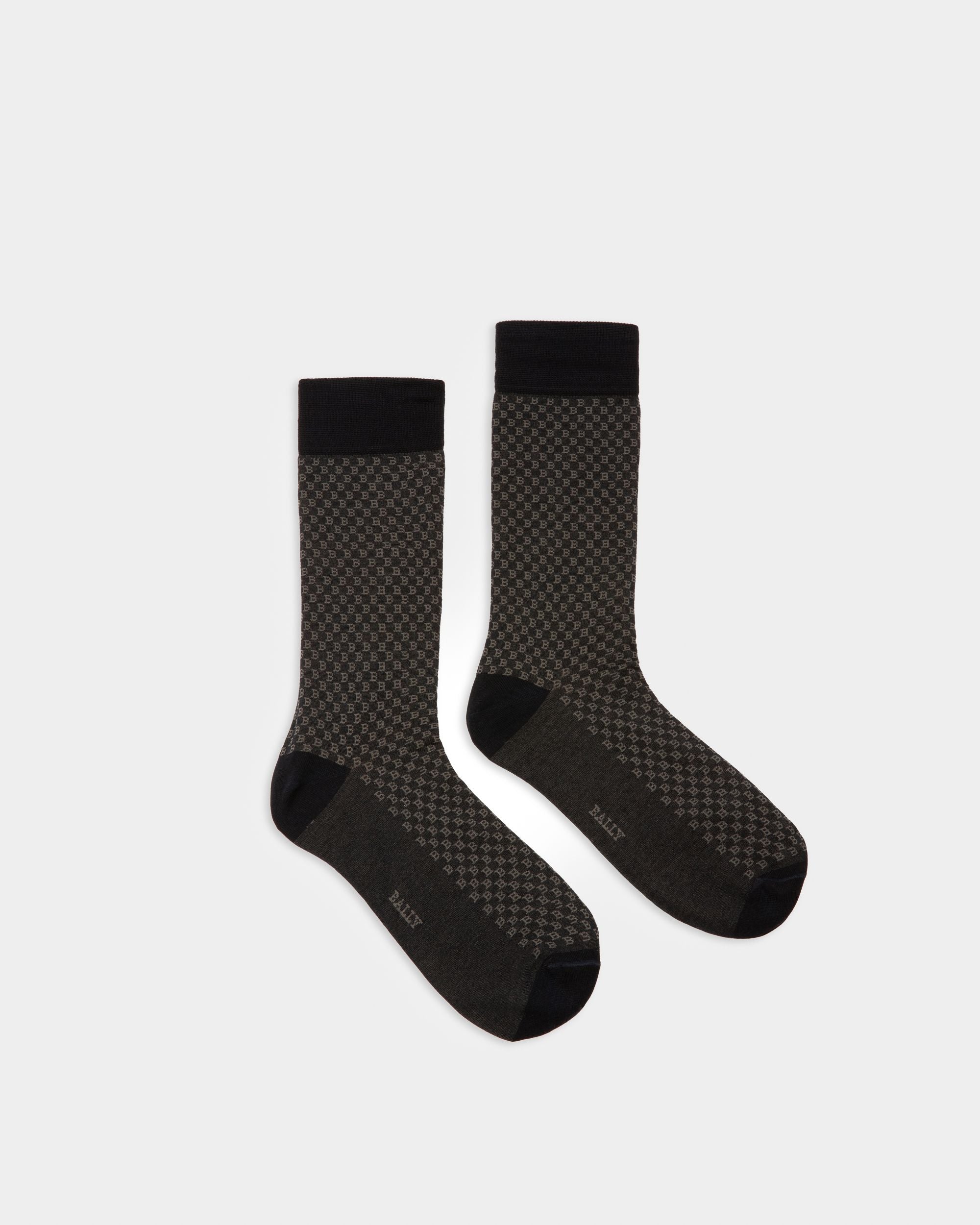 Cotton Mix Socks In Navy & Grey - Men's - Bally - 01
