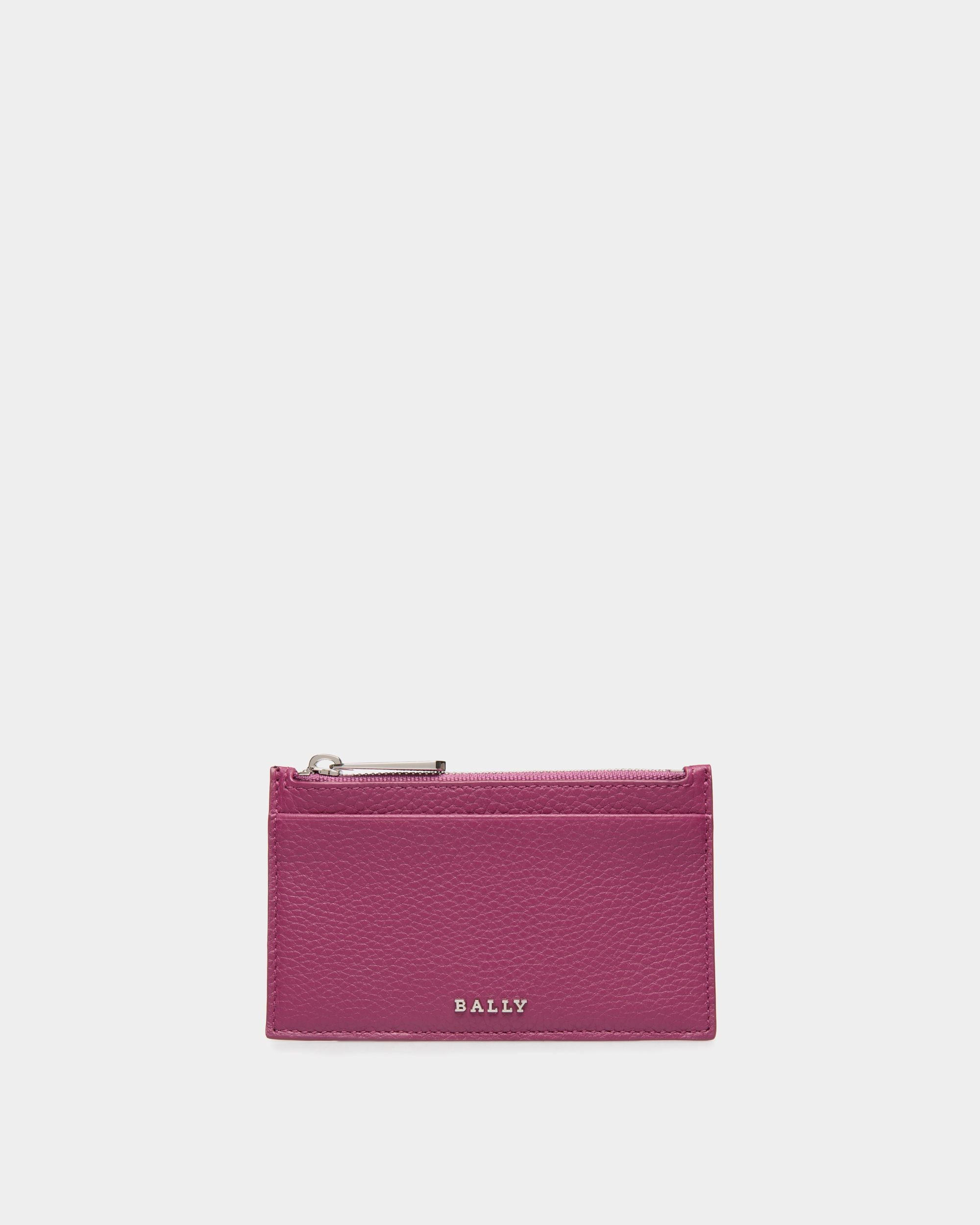 Business Card Holder in Pink Grained Leather - Women's - Bally - 01