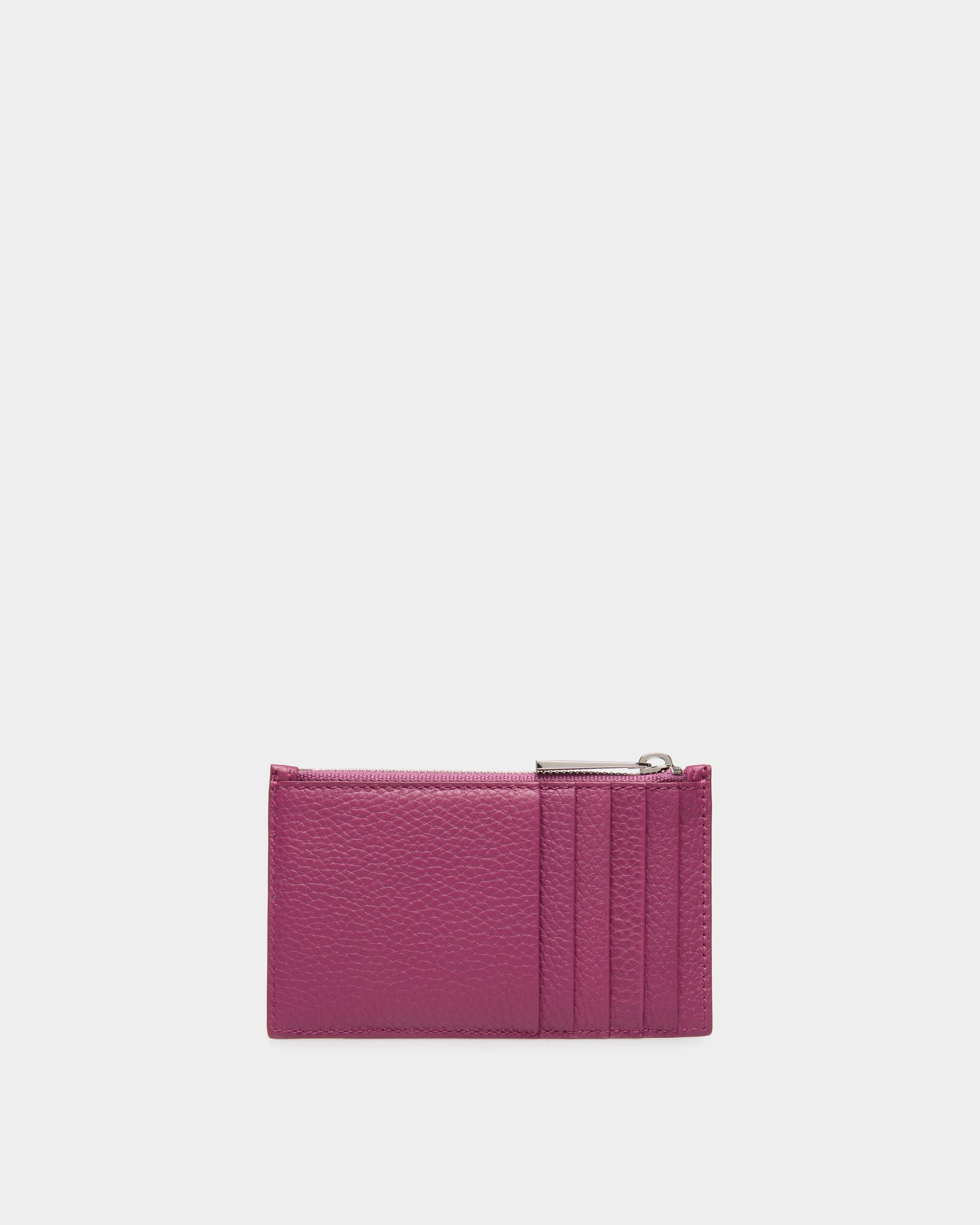 Business Card Holder in Pink Grained Leather - Women's - Bally - 02