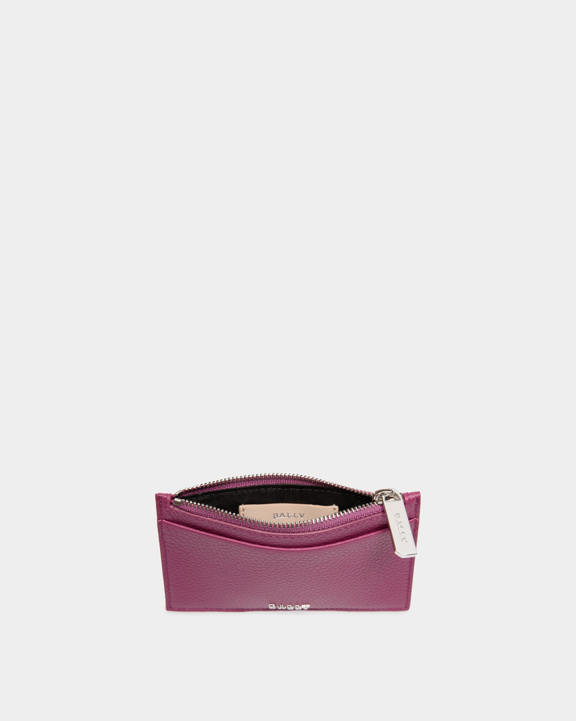 Business Card Holder in Pink Grained Leather - Women's - Bally - 03