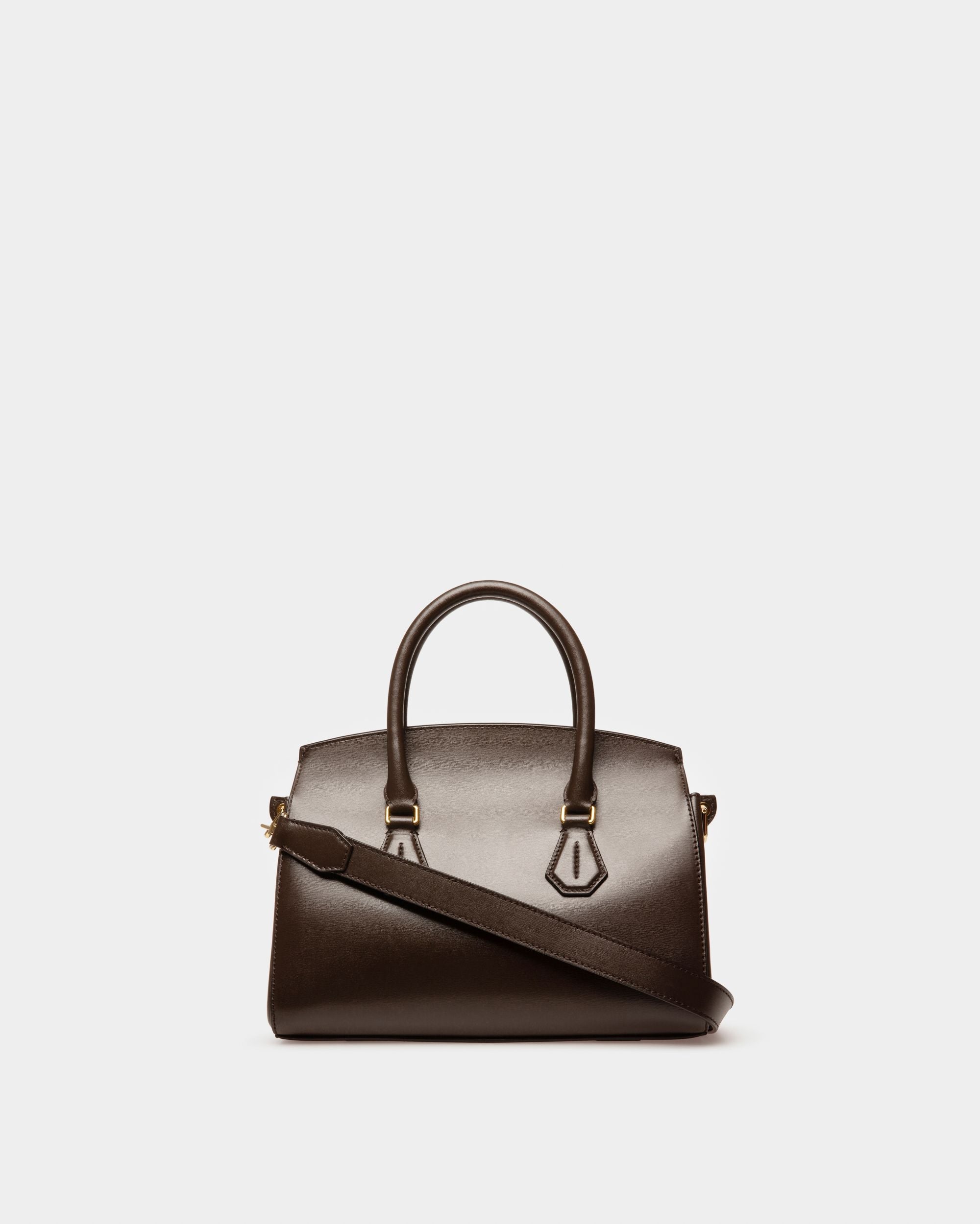 Saphyr Small Leather Top Handle Bag In Ebony Brown - Women's - Bally - 02
