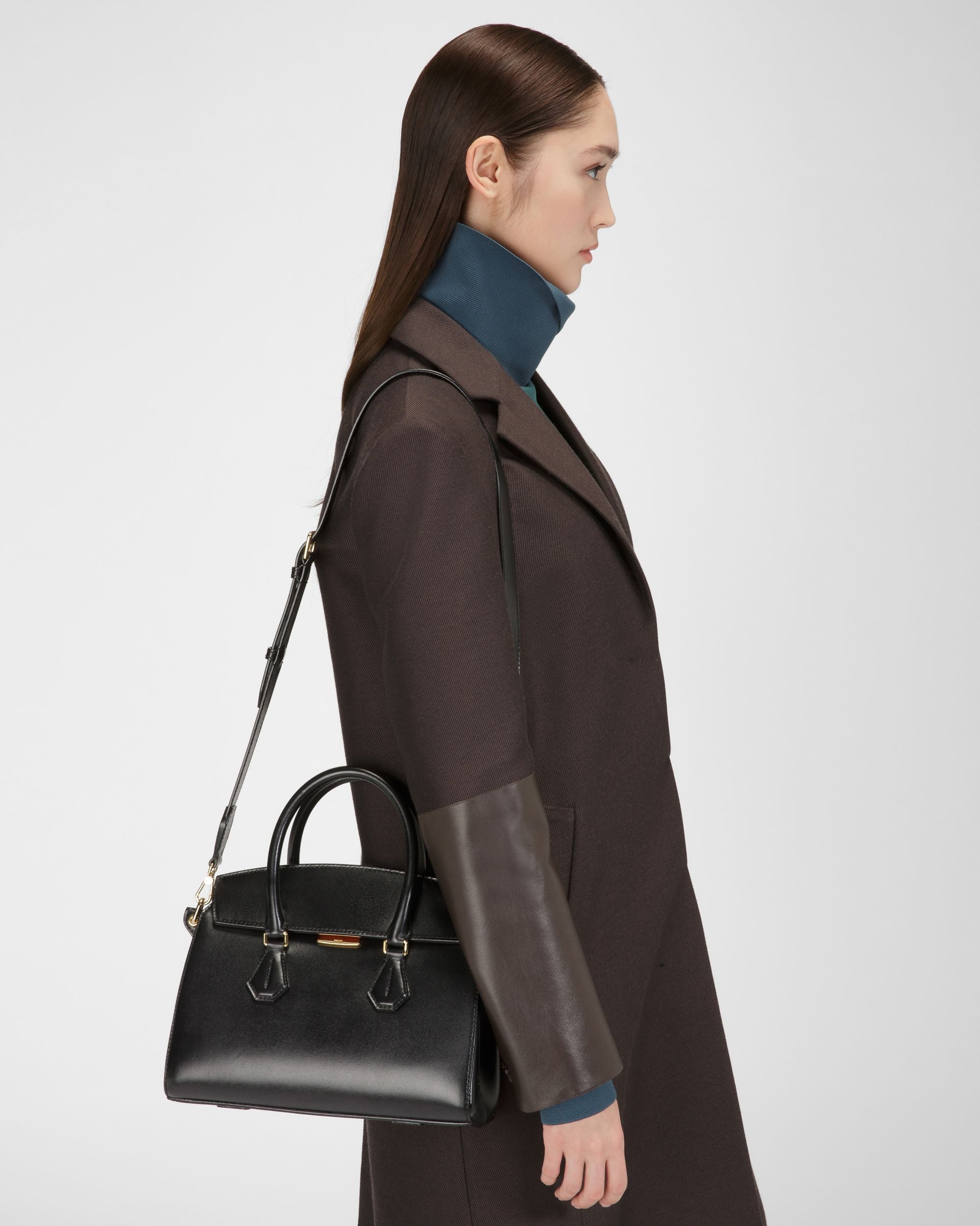 Saphyr Small Leather Top Handle Bag In Black - Women's - Bally - 01