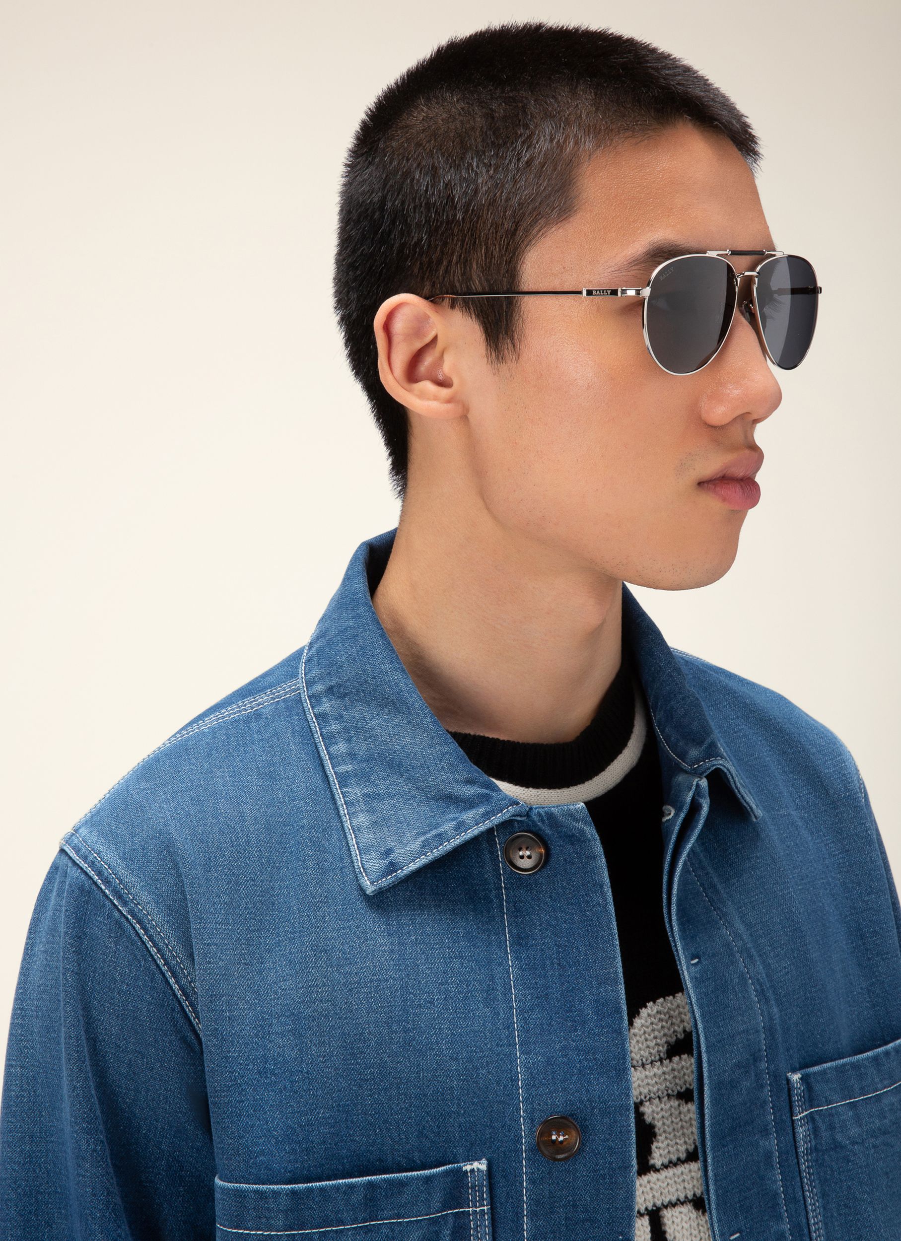 Mike Metal Sunglasses In Palladium & Smoke Lens - Men's - Bally - 04
