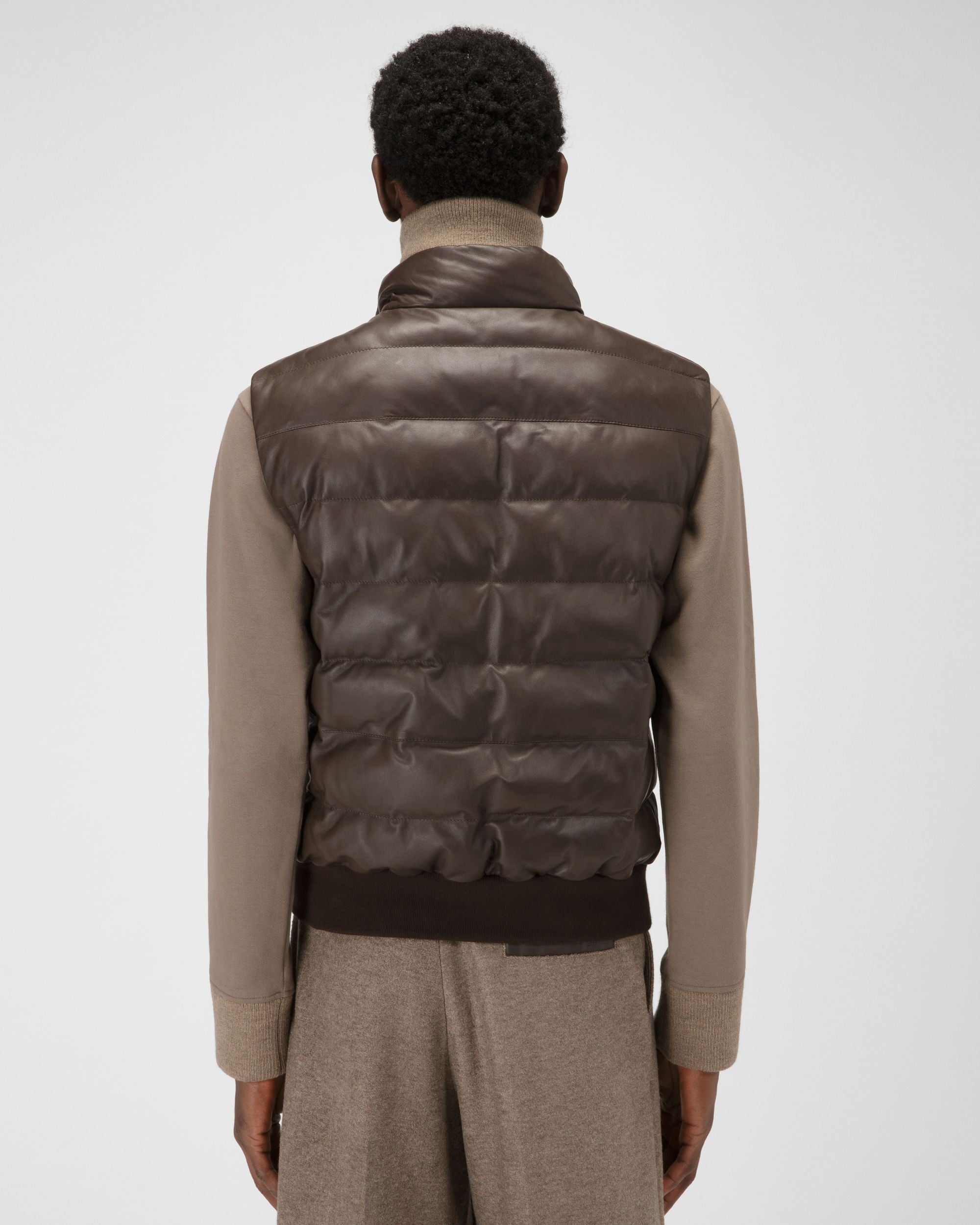Chaleco Acolchado Cazadora En Cuero De Color Marrón Ébano - Hombre - Bally - 04