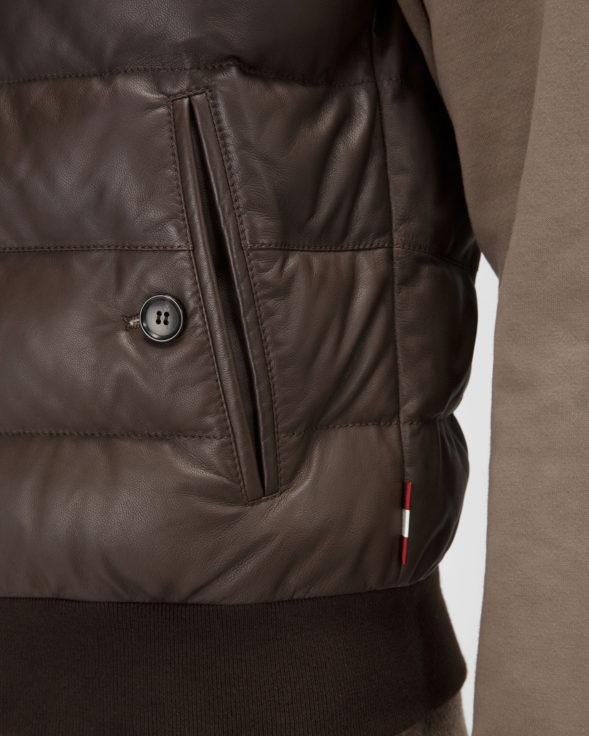 Chaleco Acolchado Cazadora En Cuero De Color Marrón Ébano - Hombre - Bally - 05