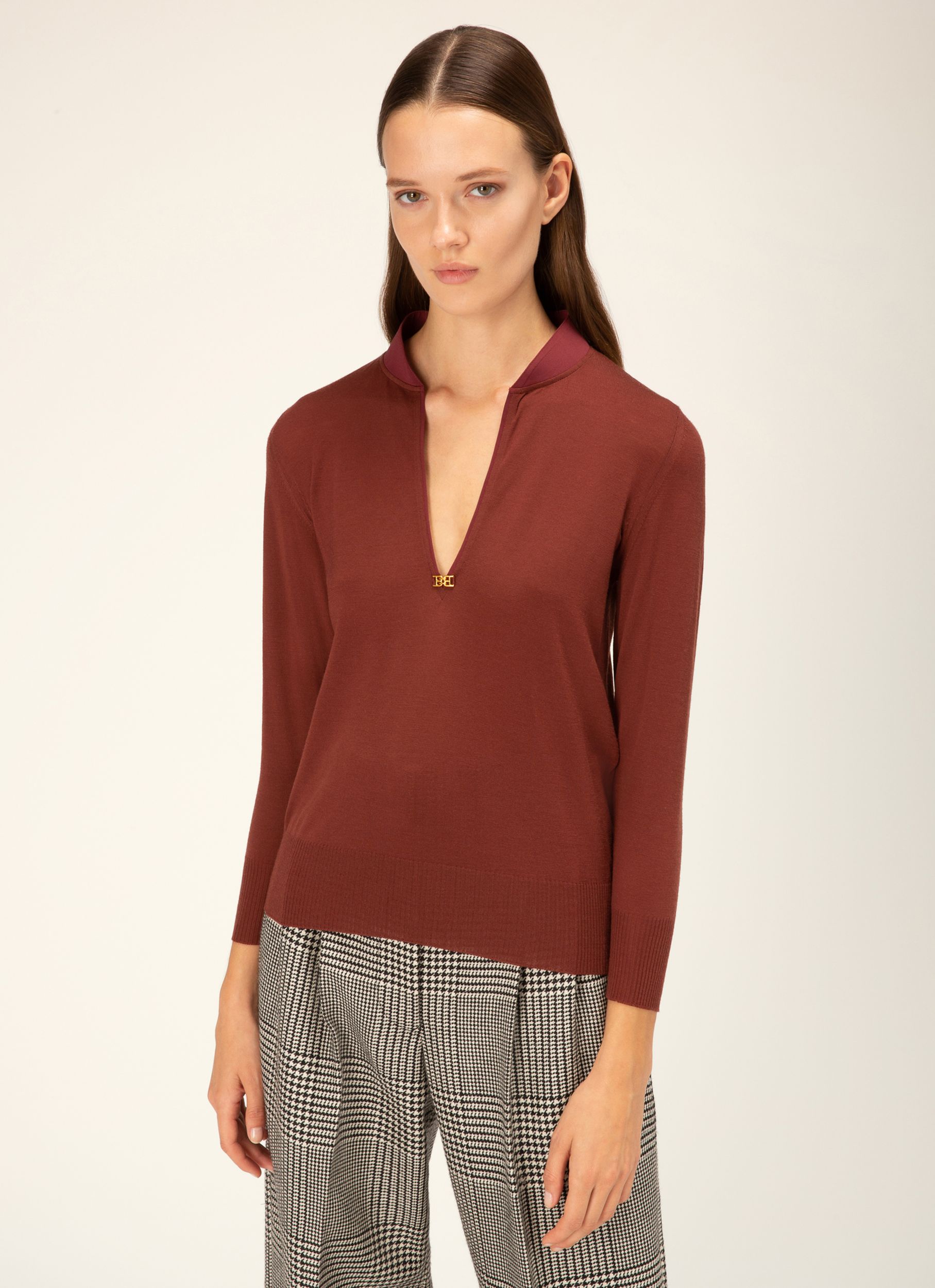 V-Neck Wool SweaterIn Heritage Red - Women's - Bally - 03