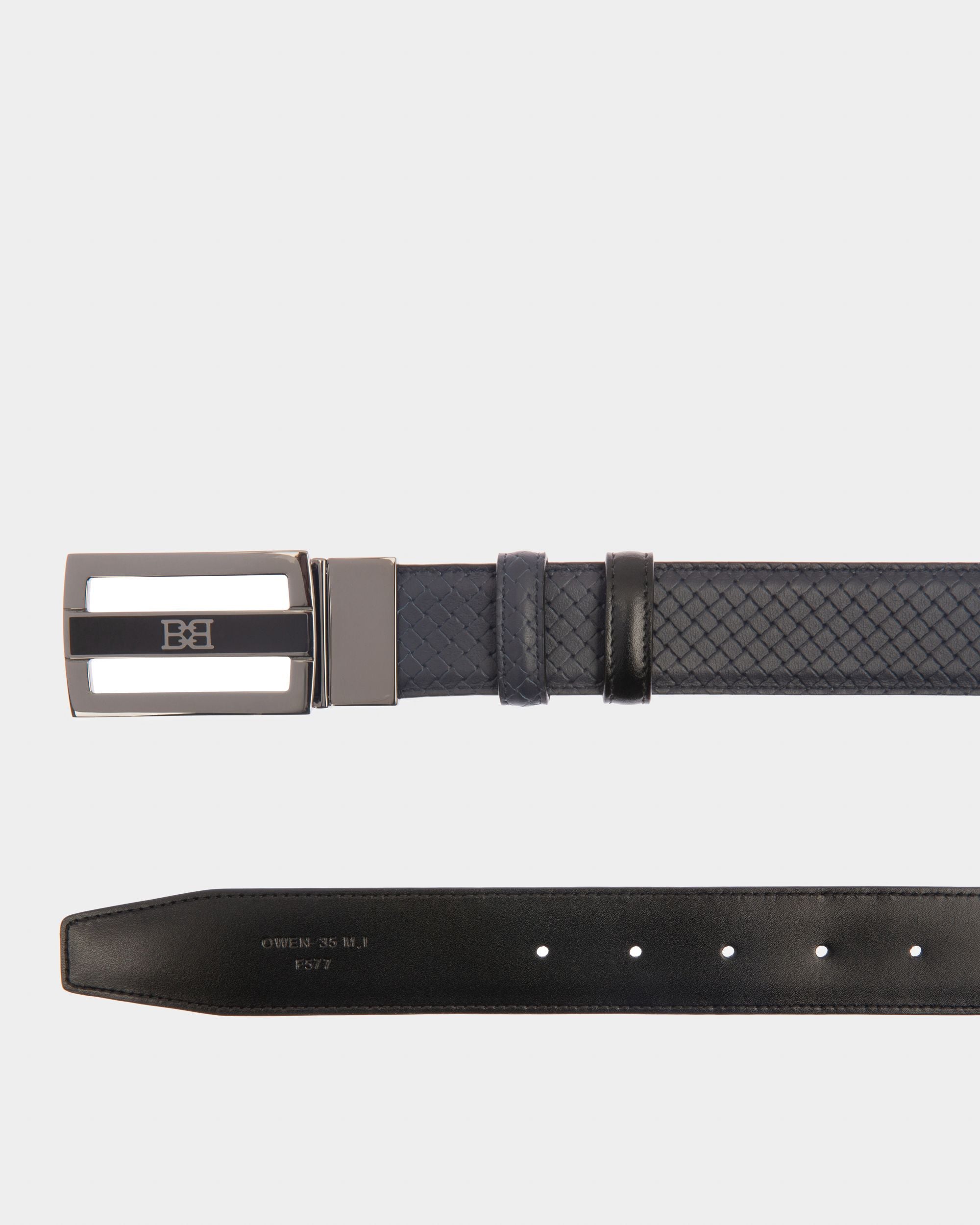 Owen Leather 35Mm Belt In Navy & Black - Men's - Bally - 02