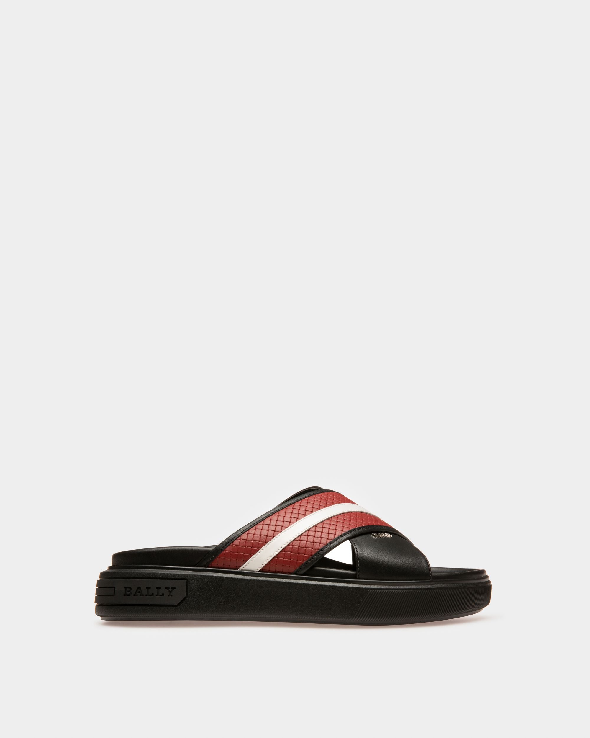 Jarko Leather Sandals In Black & Bally Red - Men's - Bally - 01