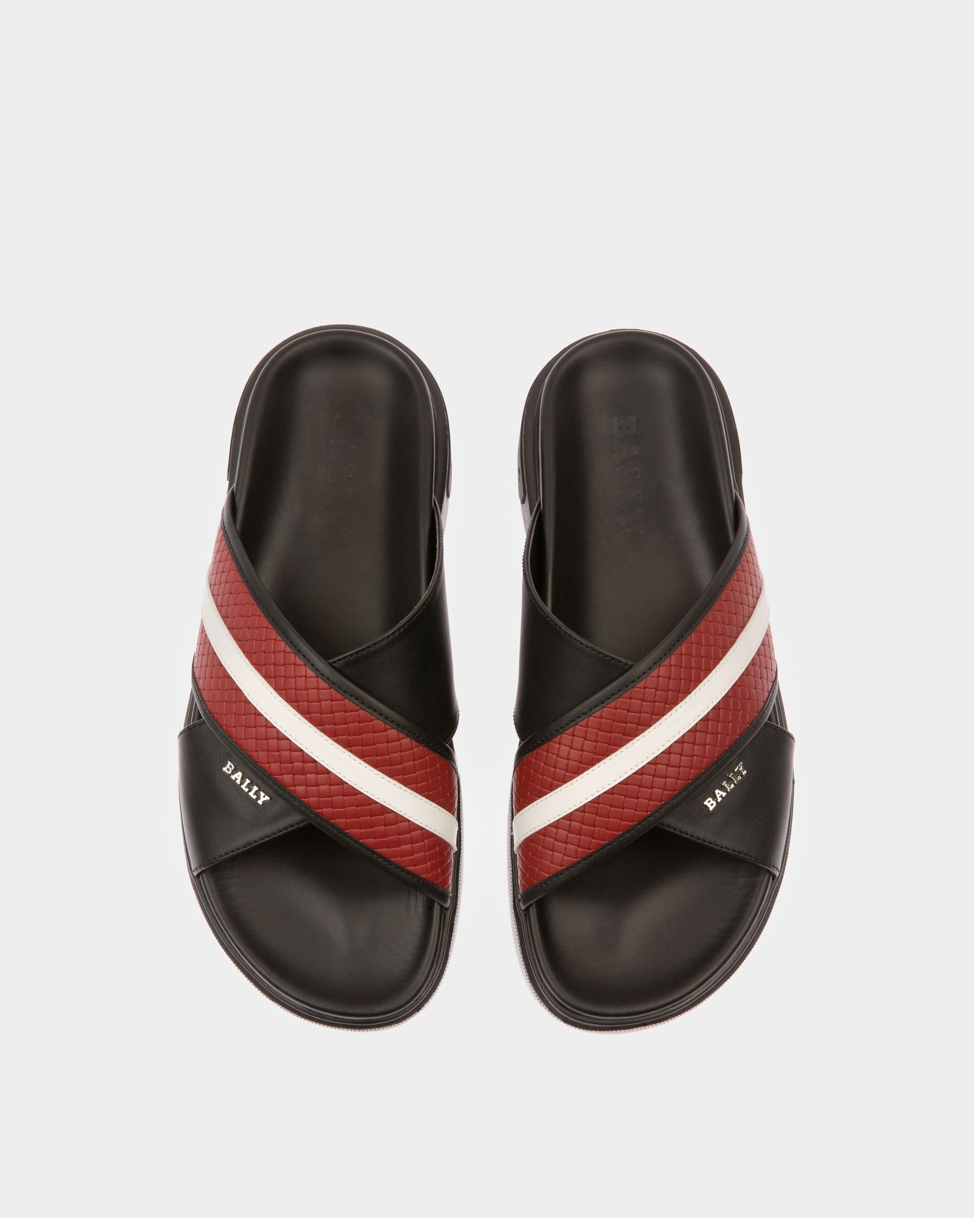 Jarko Leather Sandals In Black & Bally Red - Men's - Bally - 02