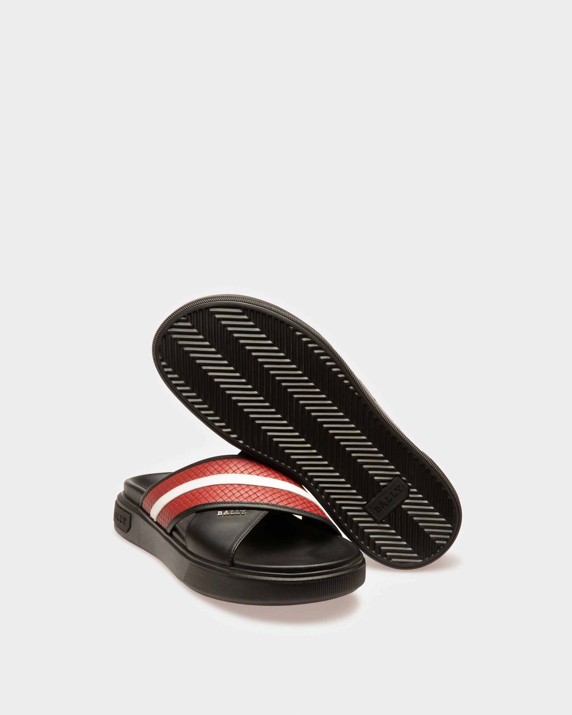 Jarko Leather Sandals In Black & Bally Red - Men's - Bally - 04