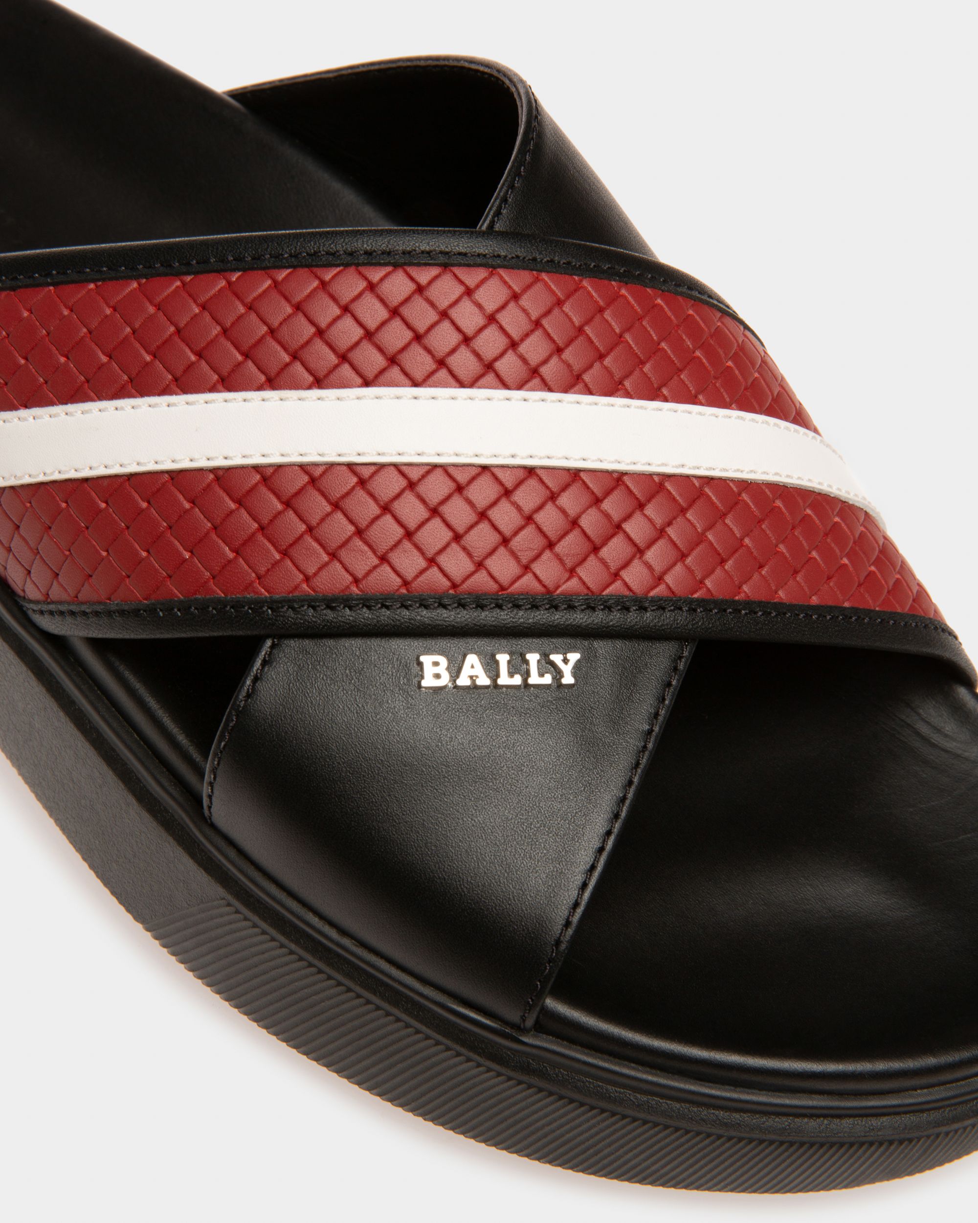 Jarko Leather Sandals In Black & Bally Red - Men's - Bally - 05