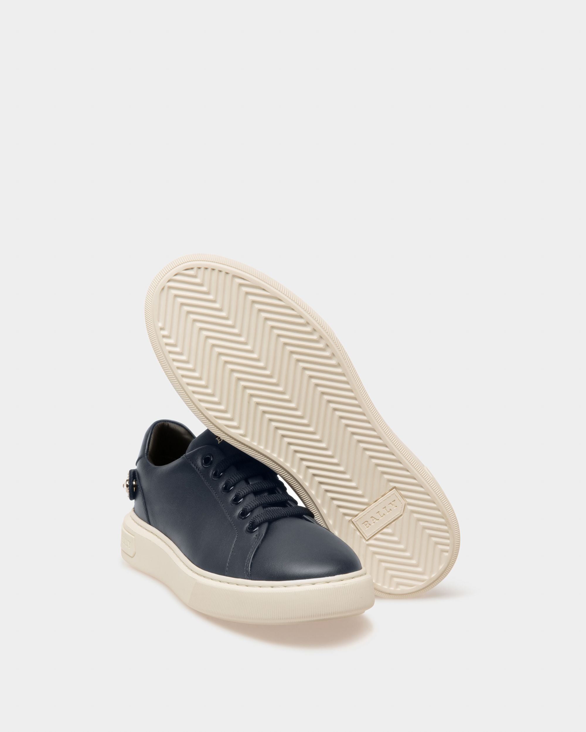 Malya Zapatilla Deportiva En Cuero De Color Azul Marino - Mujer - Bally - 05