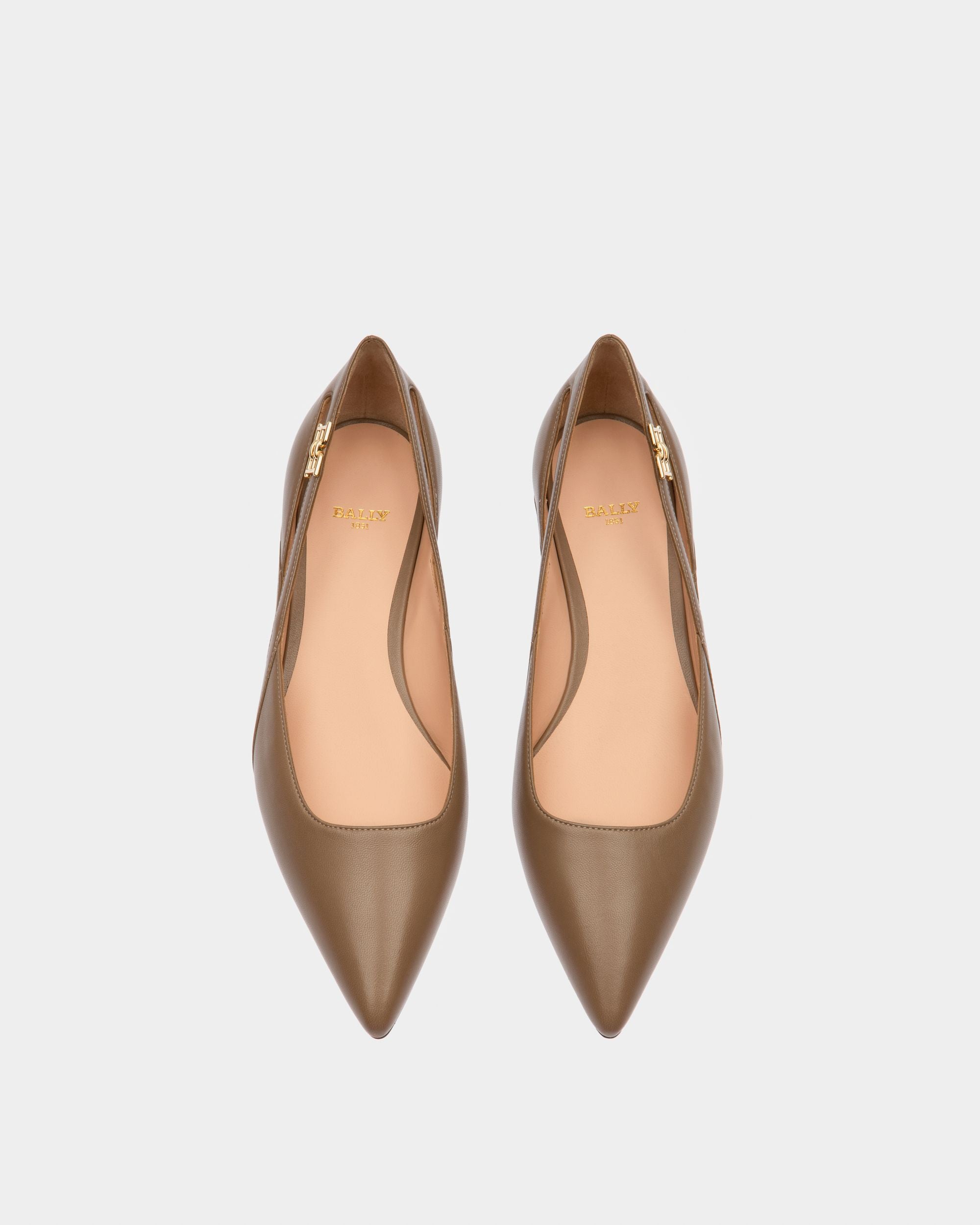 Elsa Flat Bailarinas De Piel De Color Topo - Mujer - Bally - 02