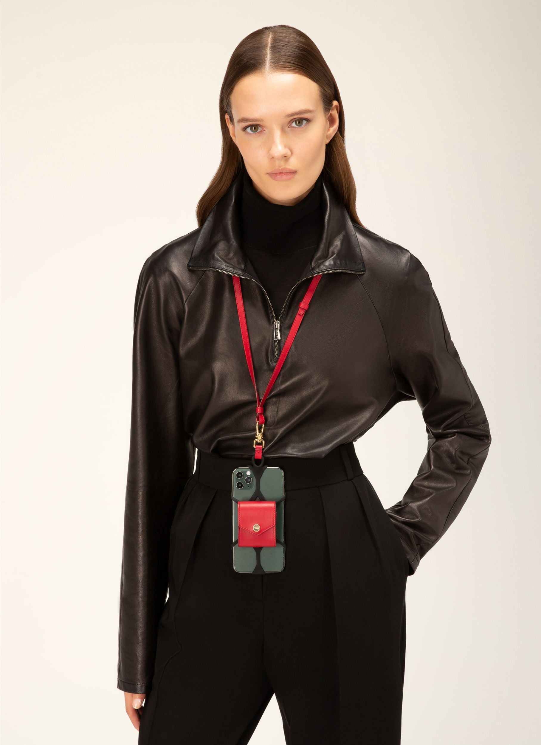 Stefy Leather Phone Holder In Red - Women's - Bally - 05