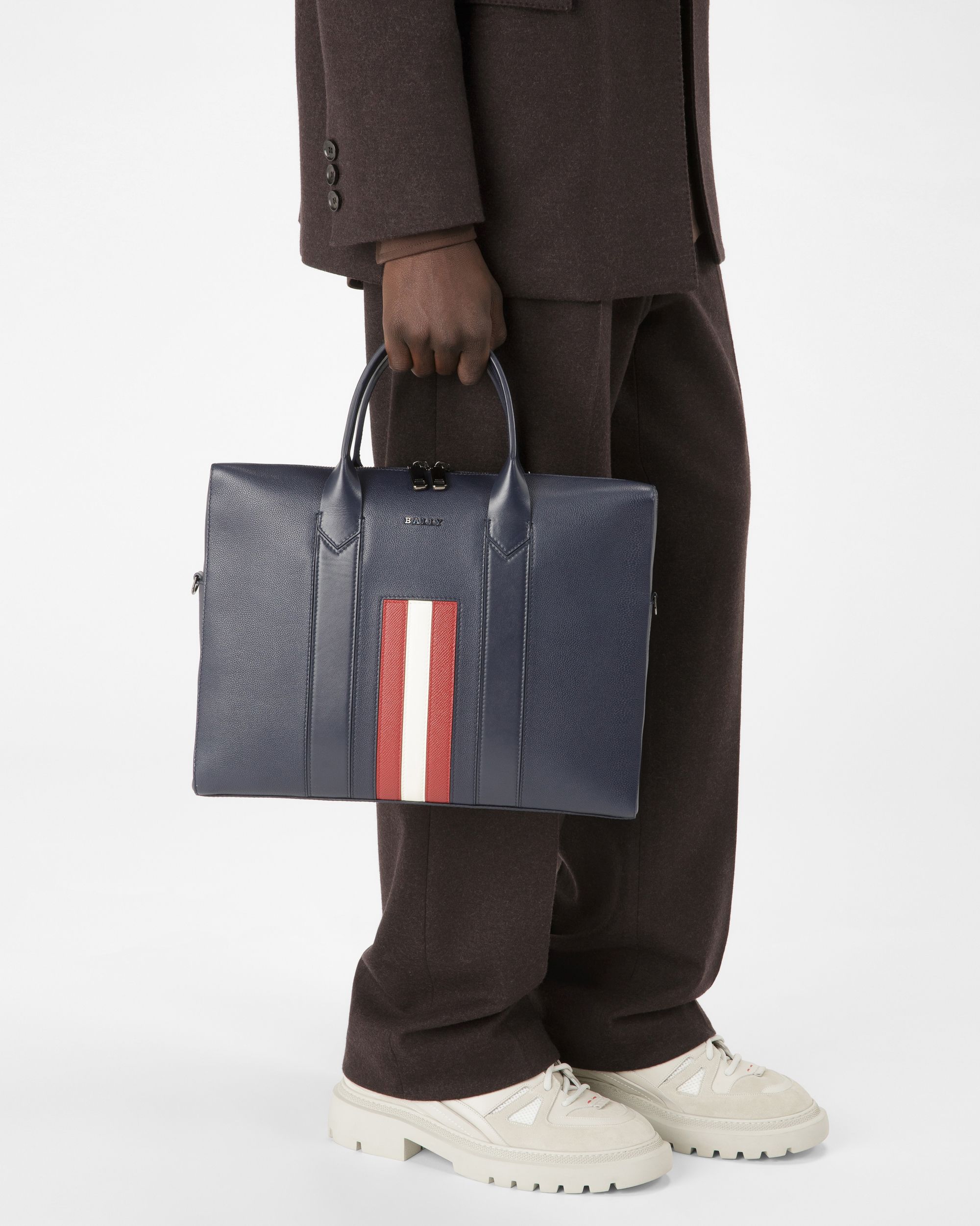 Elter Leather Business Bag In Navy - Men's - Bally - 01