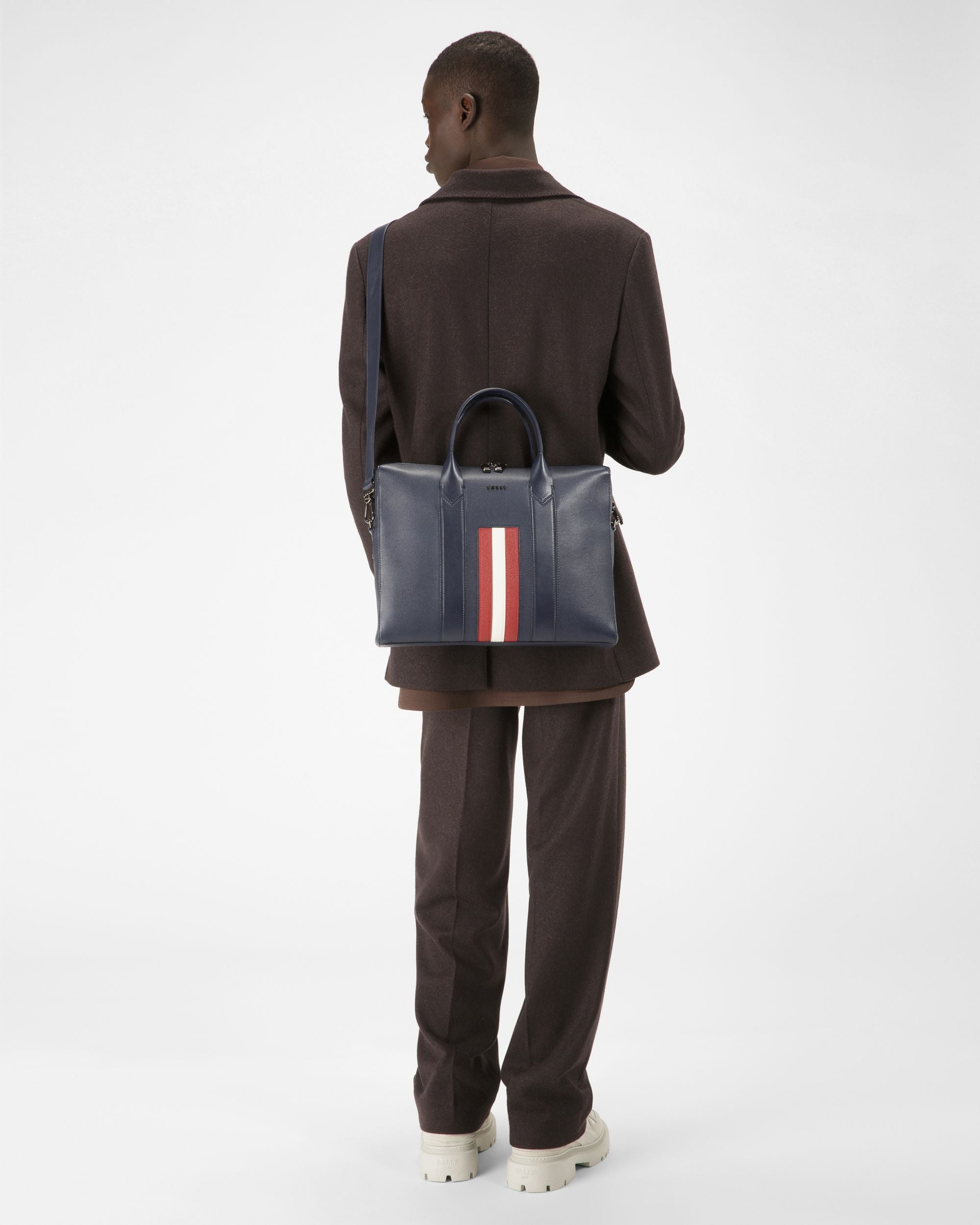 Elter Leather Business Bag In Navy - Men's - Bally - 02