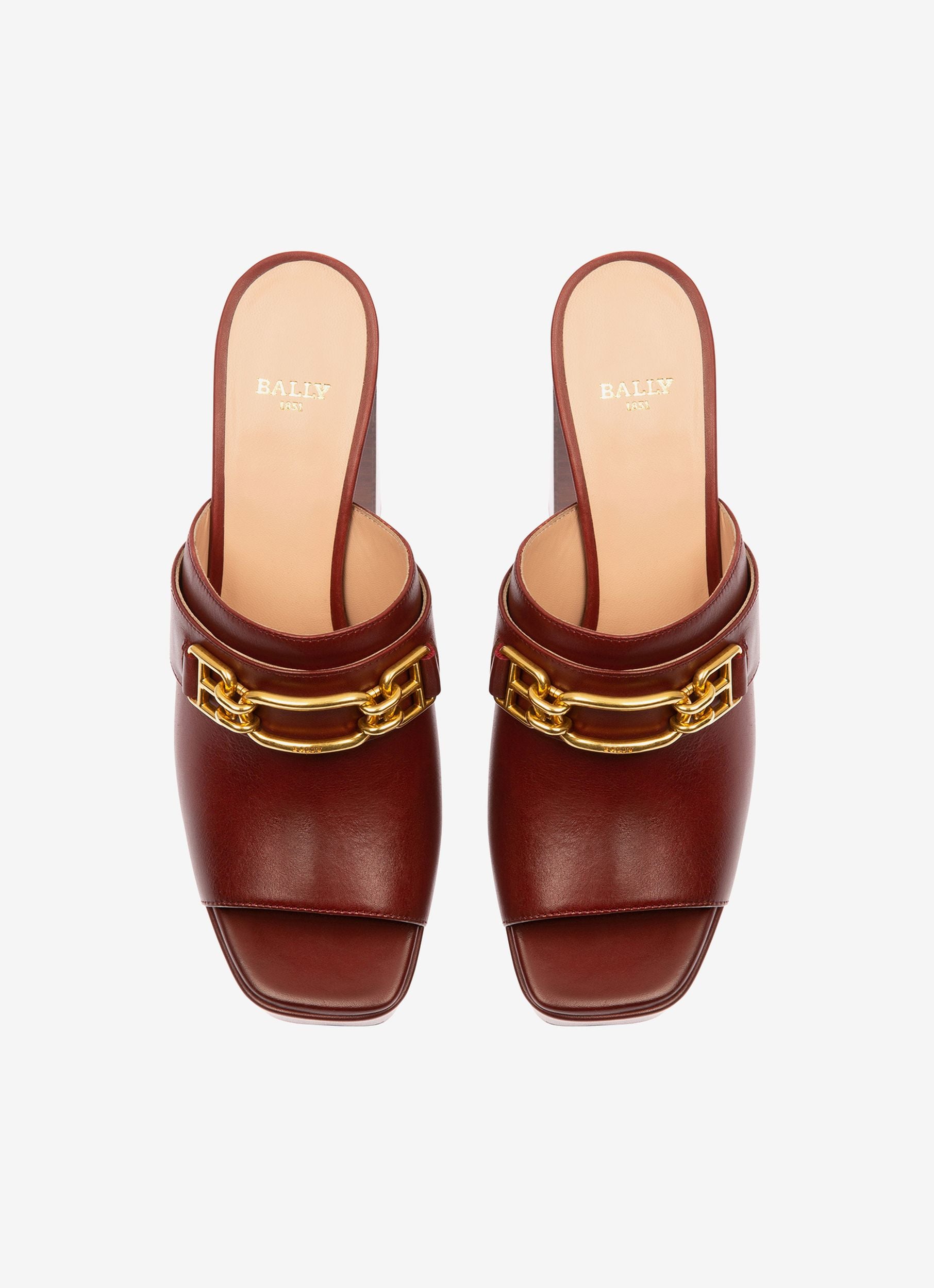 Delania Leather Sandal Mules In Heritage Red - Women's - Bally - 03