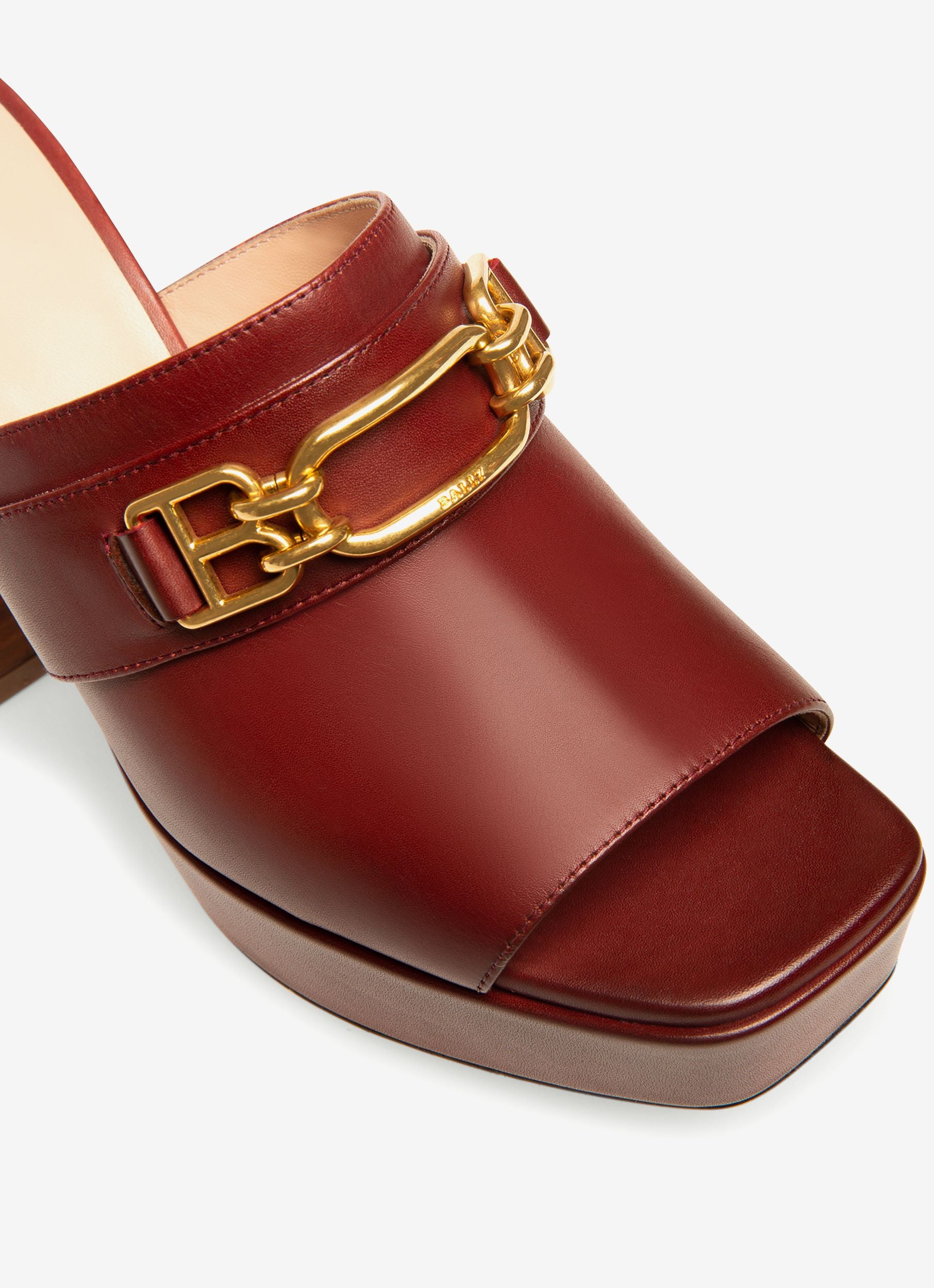 Delania Leather Sandal Mules In Heritage Red - Women's - Bally - 04