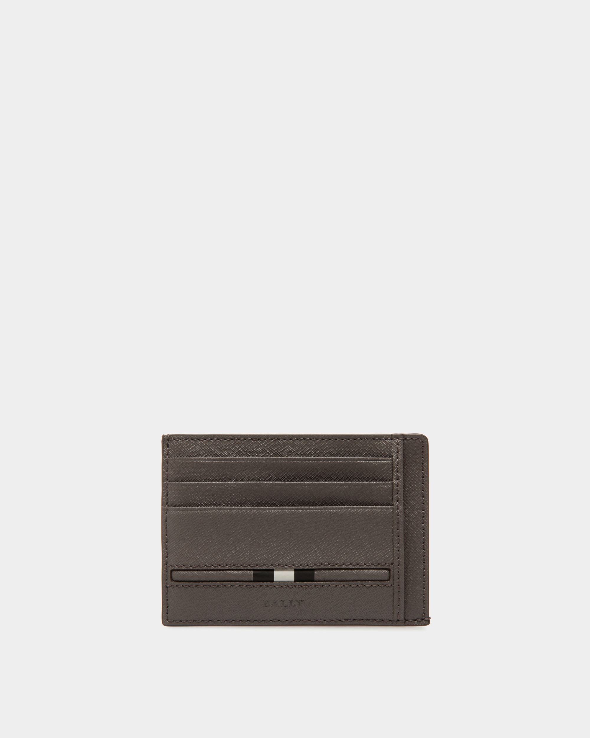 Business Card Holder In Grey Leather - Men's - Bally - 01