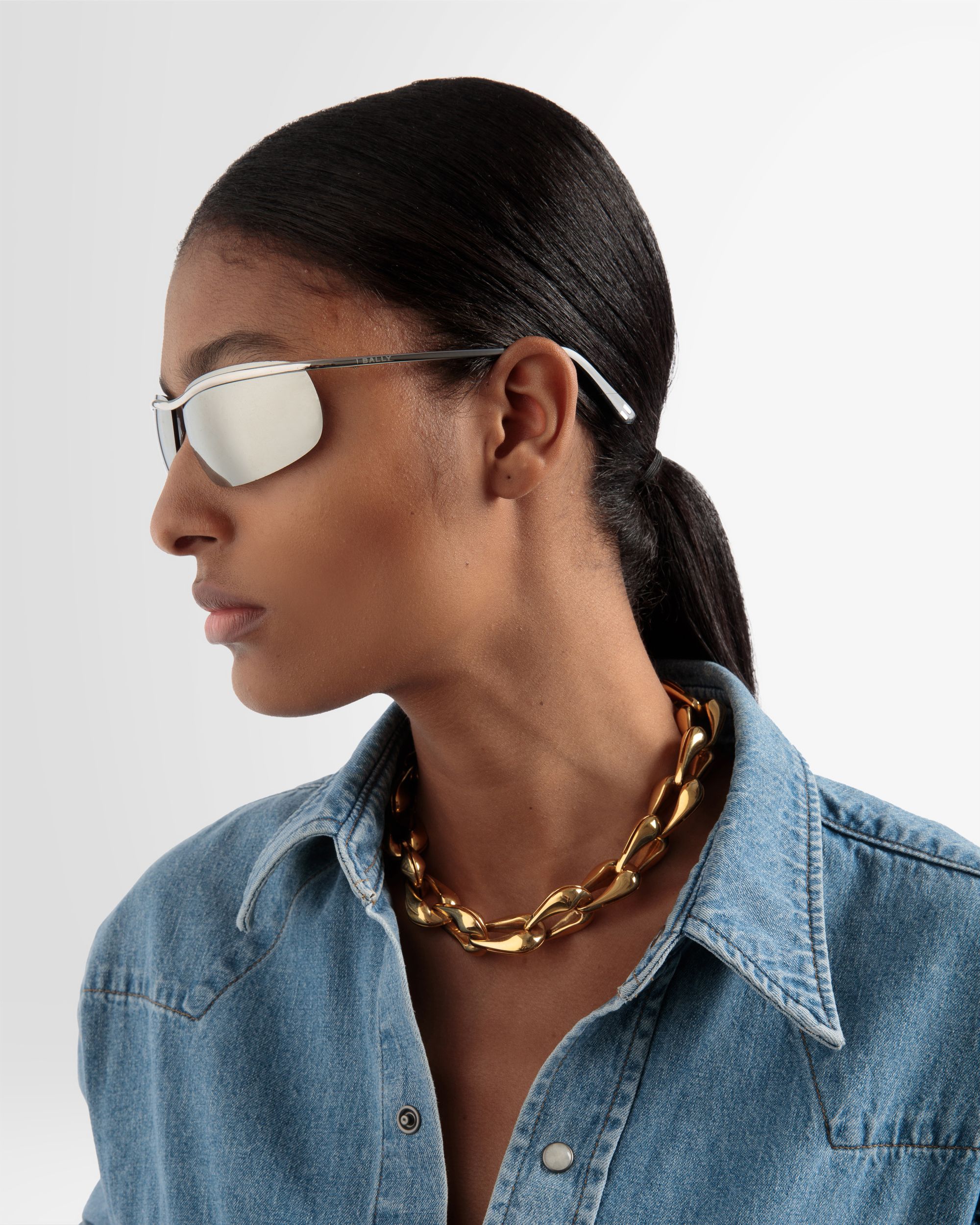 Gafas De Sol Shark Sin Montura De Metal Paladio Brillante Y Plata Espejadas - Other - Bally - 02