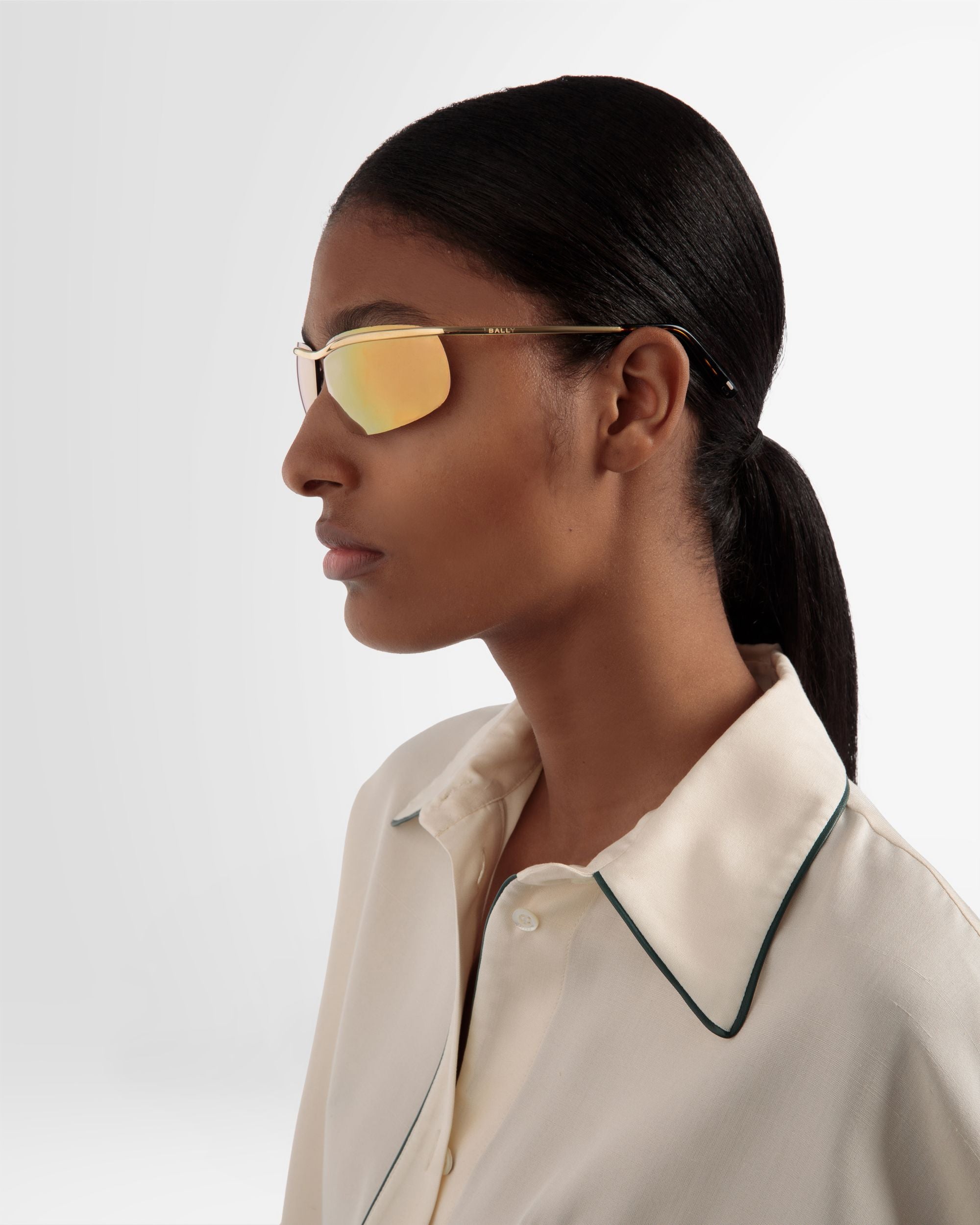 Gafas De Sol Shark Sin Montura De Metal Dorado Brillante Y Oro Espejadas - Other - Bally - 02