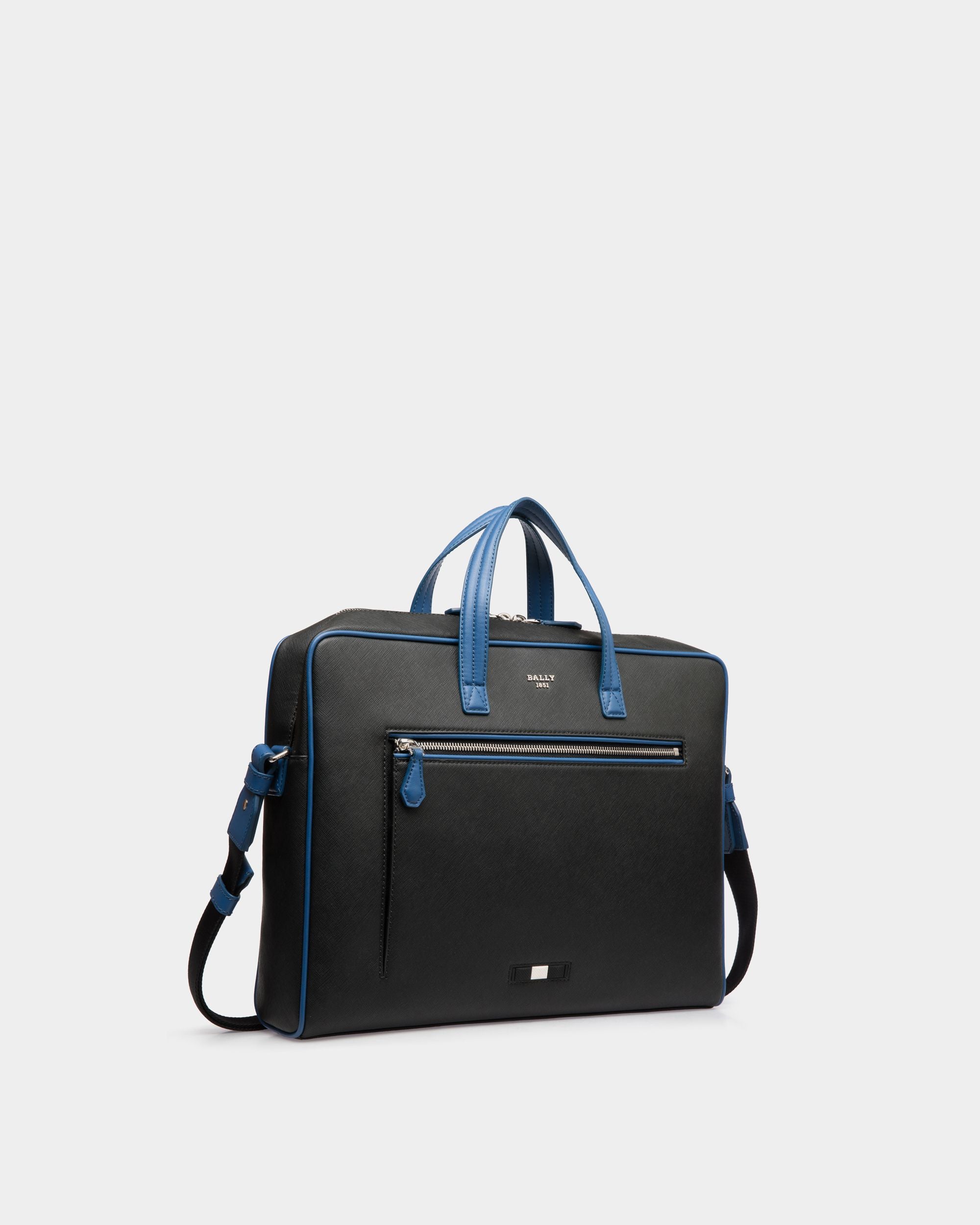 Mikes Leather Business Bag In Black And Blue Neon - Men's - Bally - 03