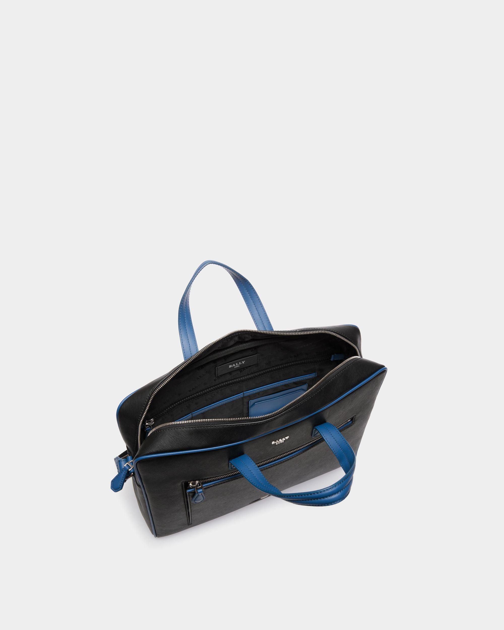 Mikes Leather Business Bag In Black And Blue Neon - Men's - Bally - 04