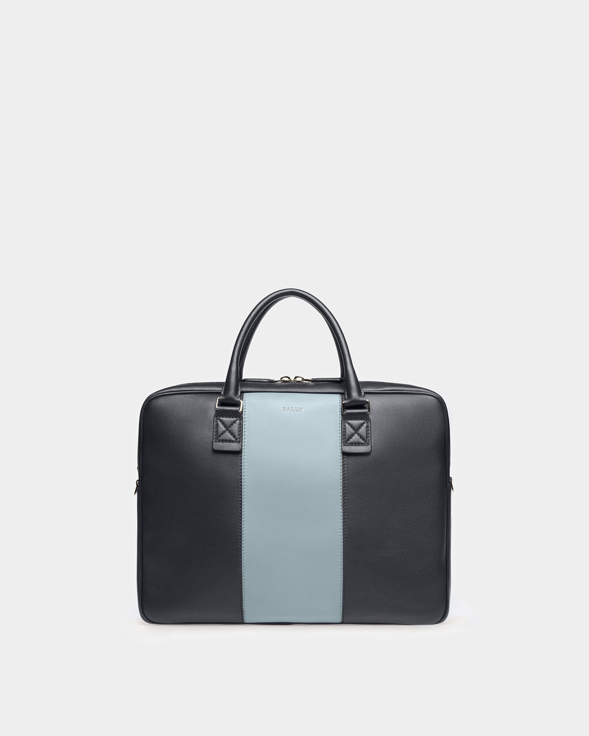 Hesines Bolso Ejecutivo De Piel En Azul Medianoche Y Azul Claro - Hombre - Bally - 01