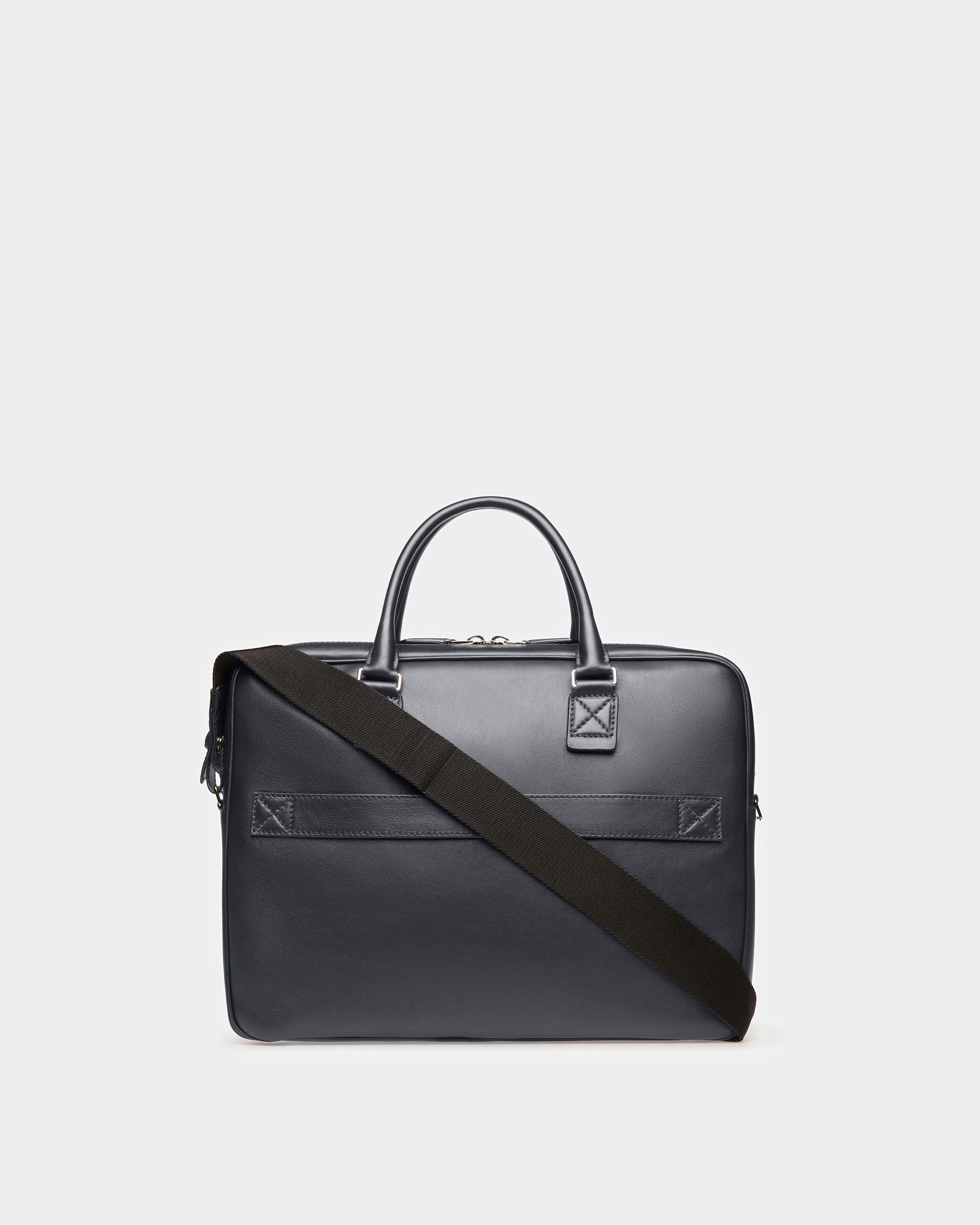 Hesines Bolso Ejecutivo De Piel En Azul Medianoche Y Azul Claro - Hombre - Bally - 03
