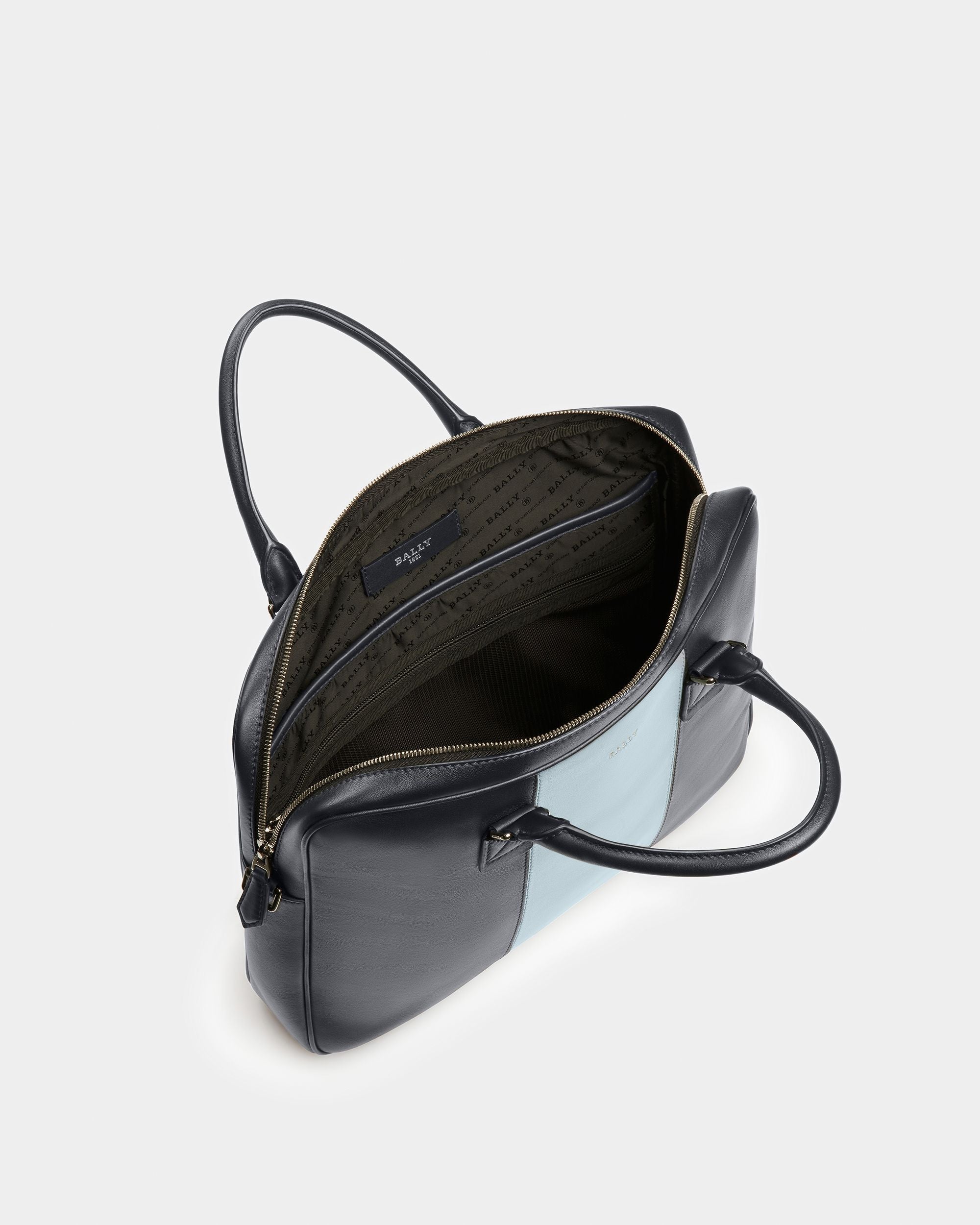Hesines Bolso Ejecutivo De Piel En Azul Medianoche Y Azul Claro - Hombre - Bally - 04