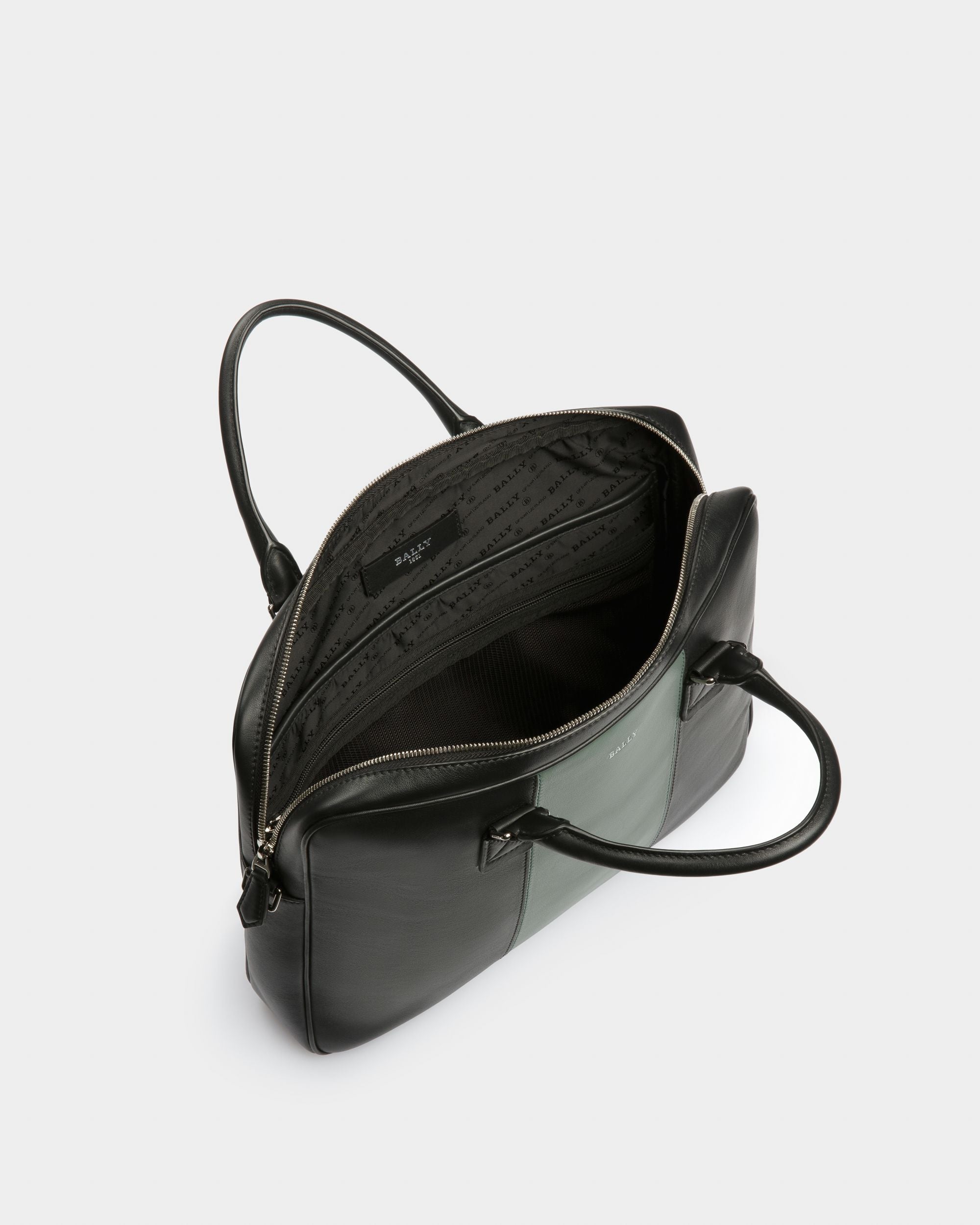 Hesines Bolso Ejecutivo De Piel En Negro Y Verde - Hombre - Bally - 04