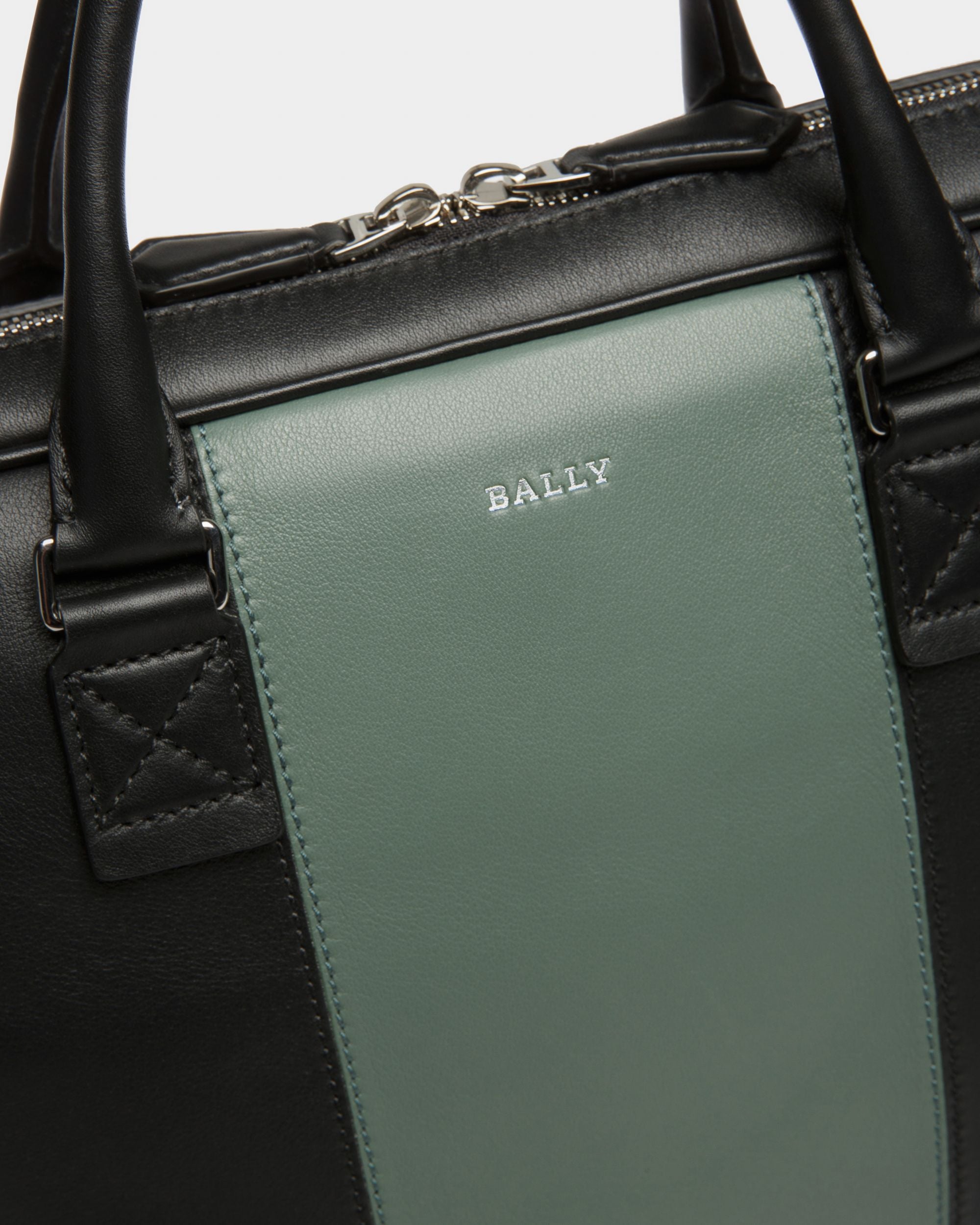 Hesines Bolso Ejecutivo De Piel En Negro Y Verde - Hombre - Bally - 05