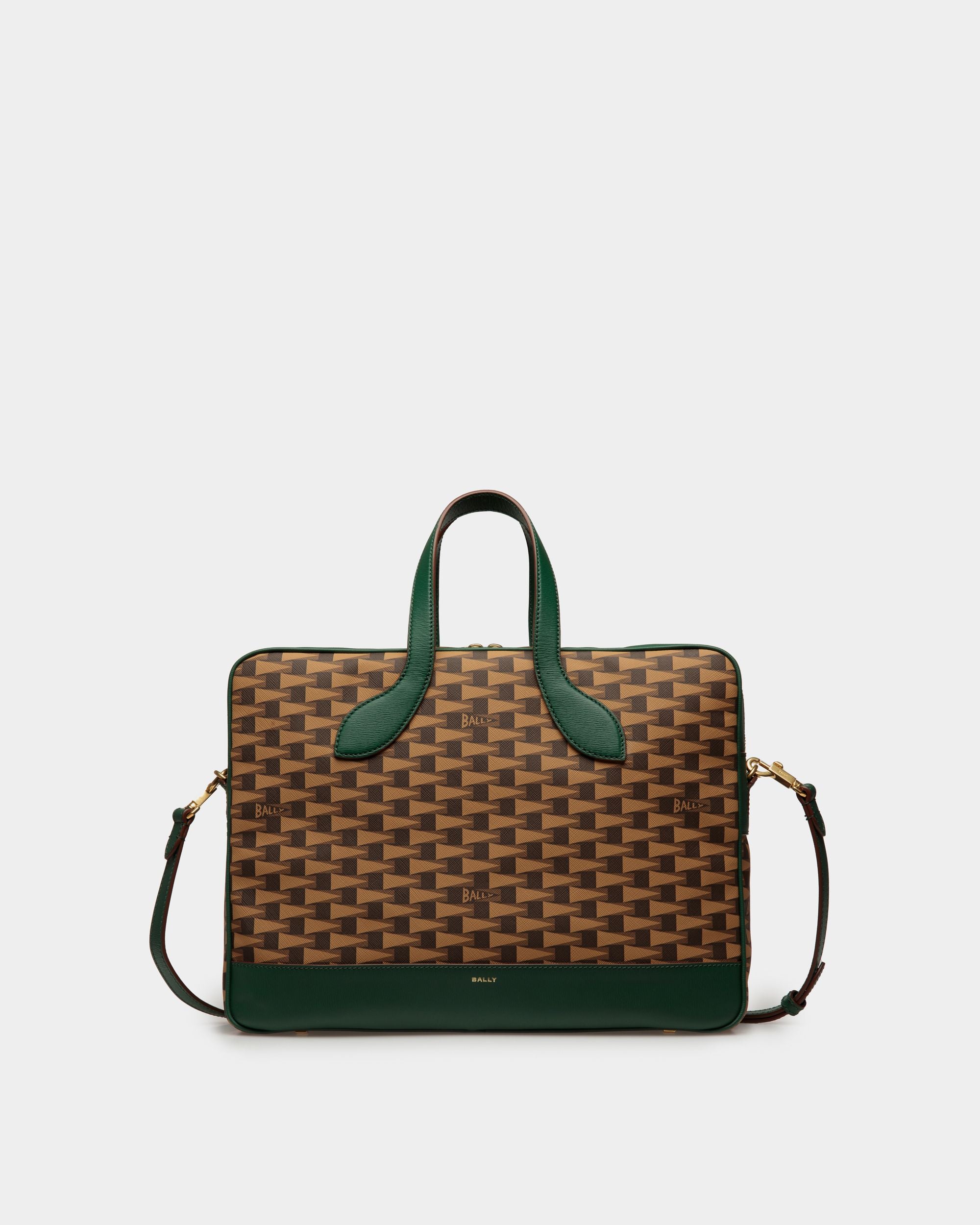 Pennant Briefcase In Desert TPU And Kelly Green Leather - Men's - Bally - 01