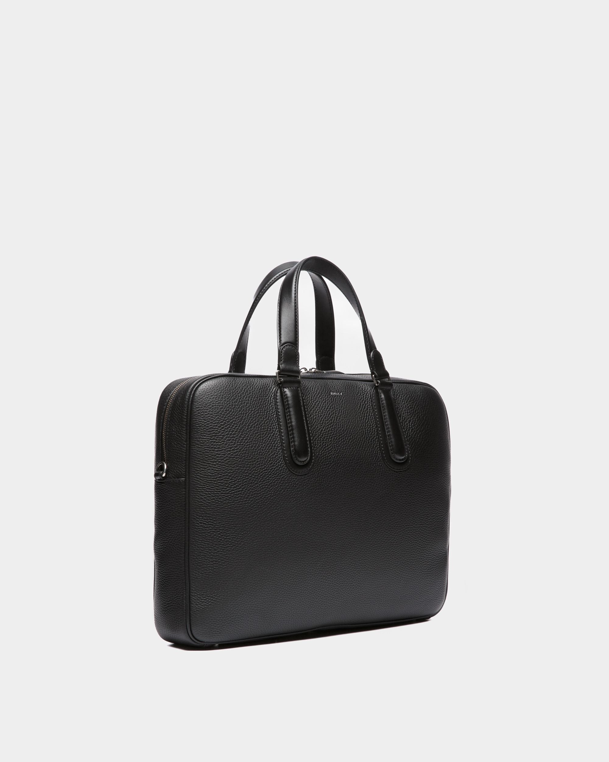 Spin Briefcase In Black Grained Leather - Men's - Bally - 04