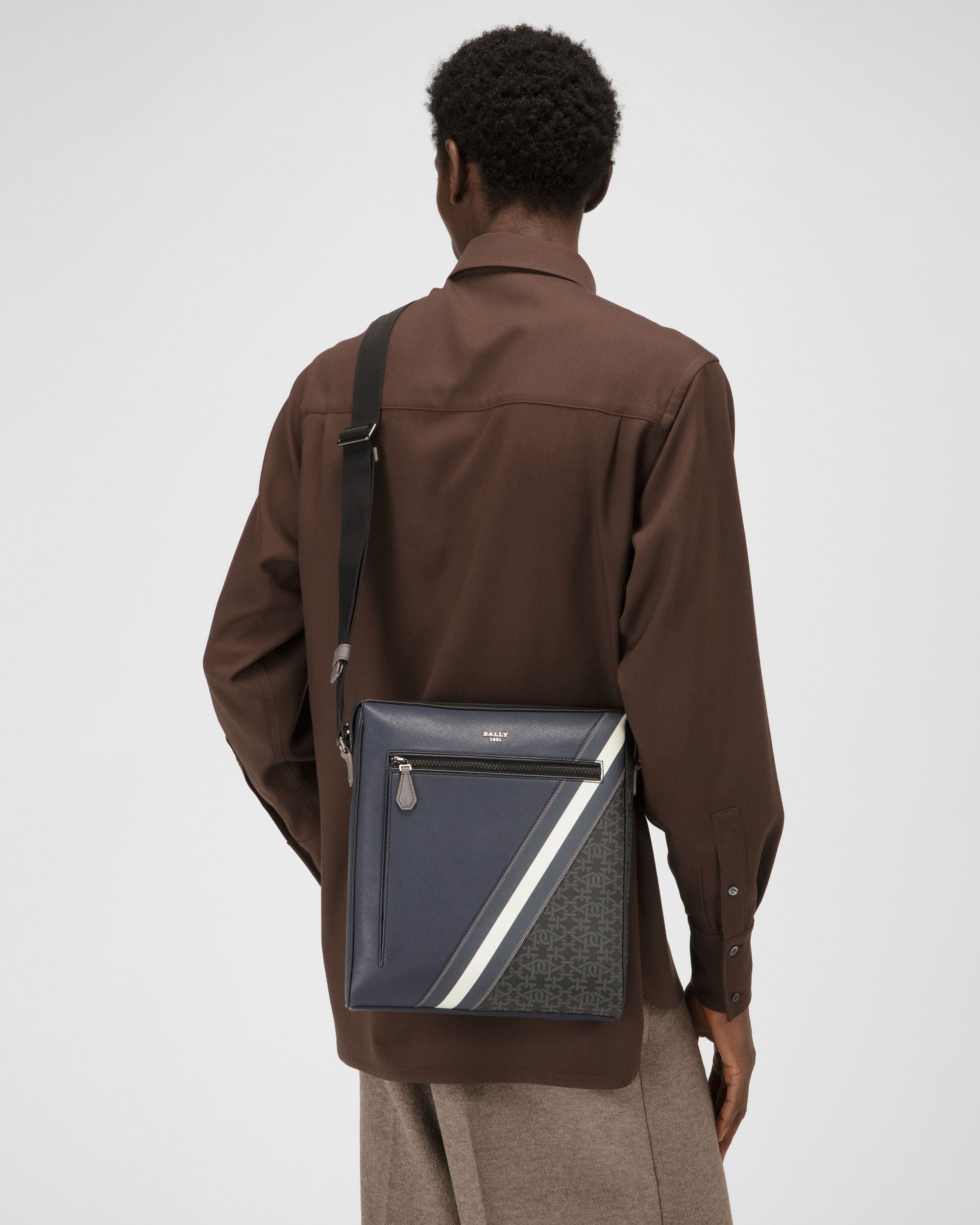 Mecoy Leather Crossbody Bag In Navy - Men's - Bally - 02