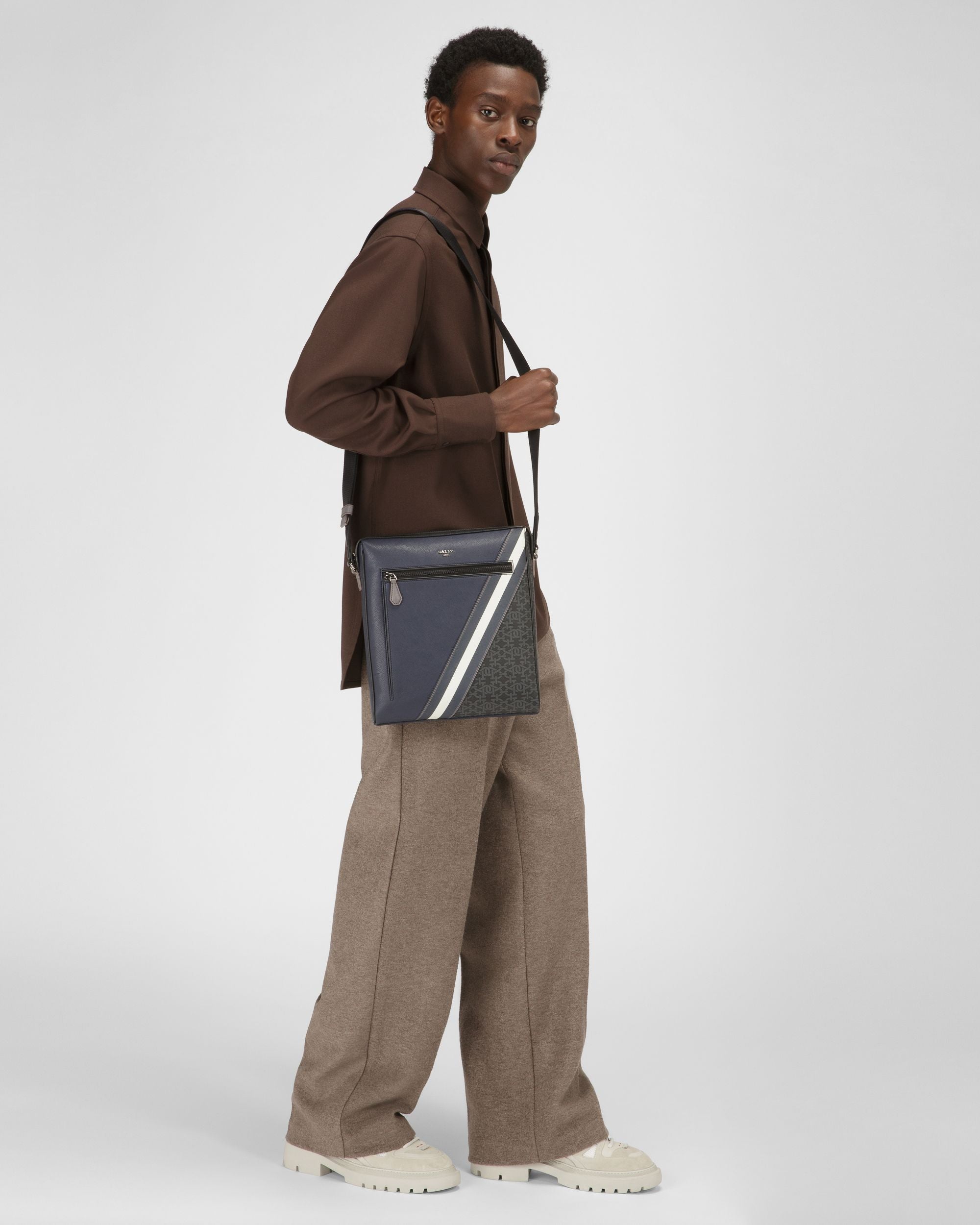 Mecoy Leather Crossbody Bag In Navy - Men's - Bally - 06
