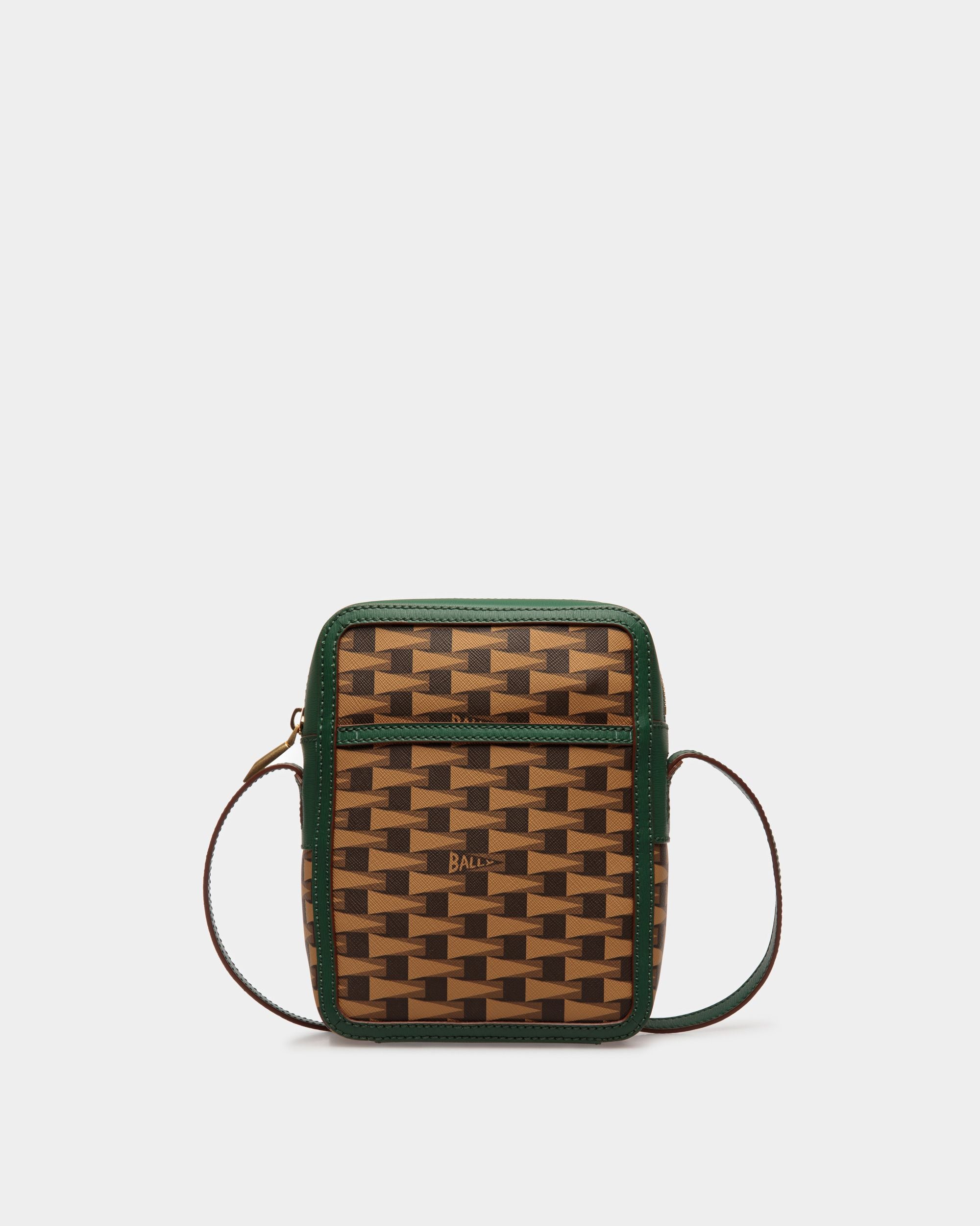 Pennant Crossbody Bag In Brown TPU and Green Leather - Men's - Bally - 01