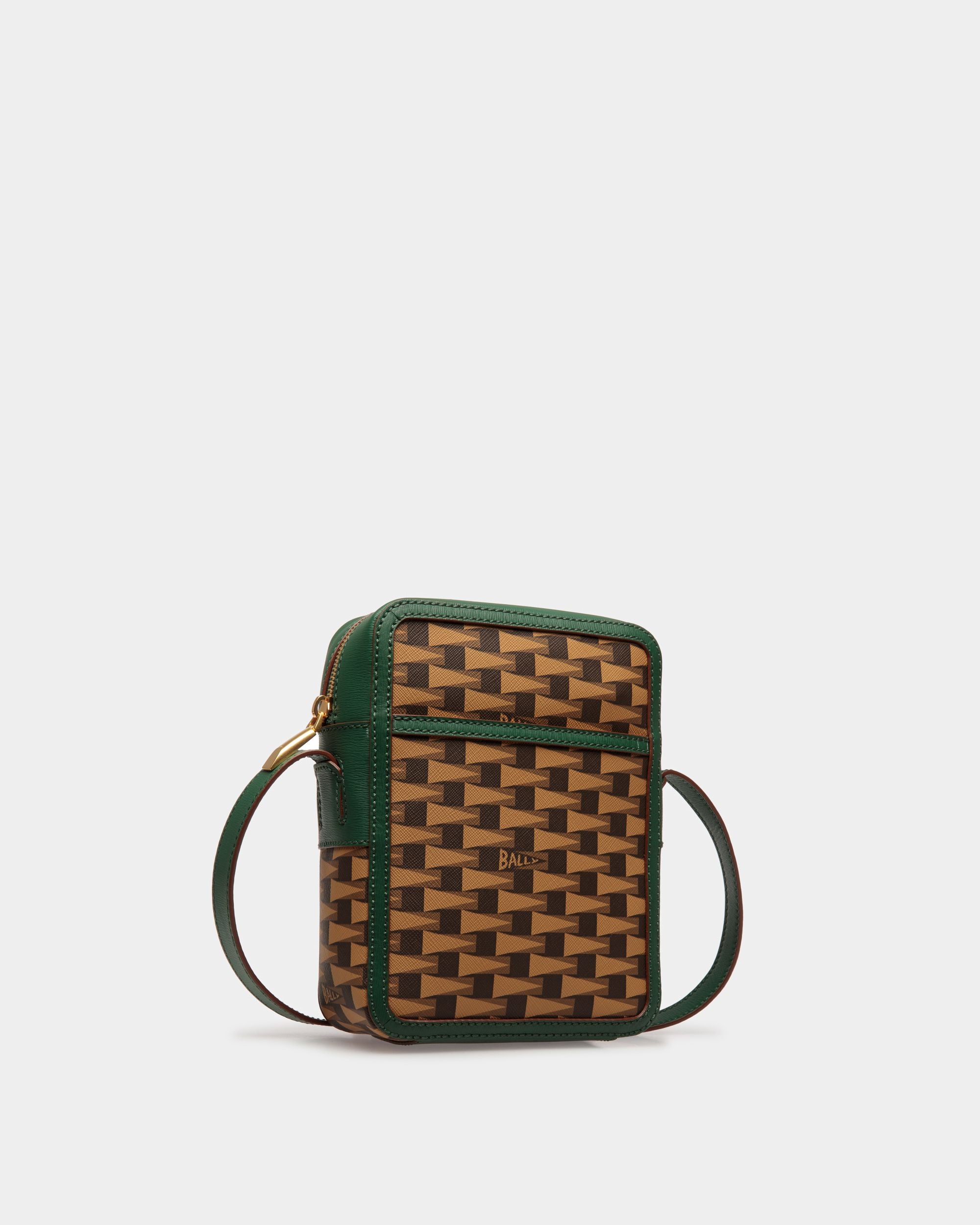 Pennant Crossbody Bag In Brown TPU and Green Leather - Men's - Bally - 03
