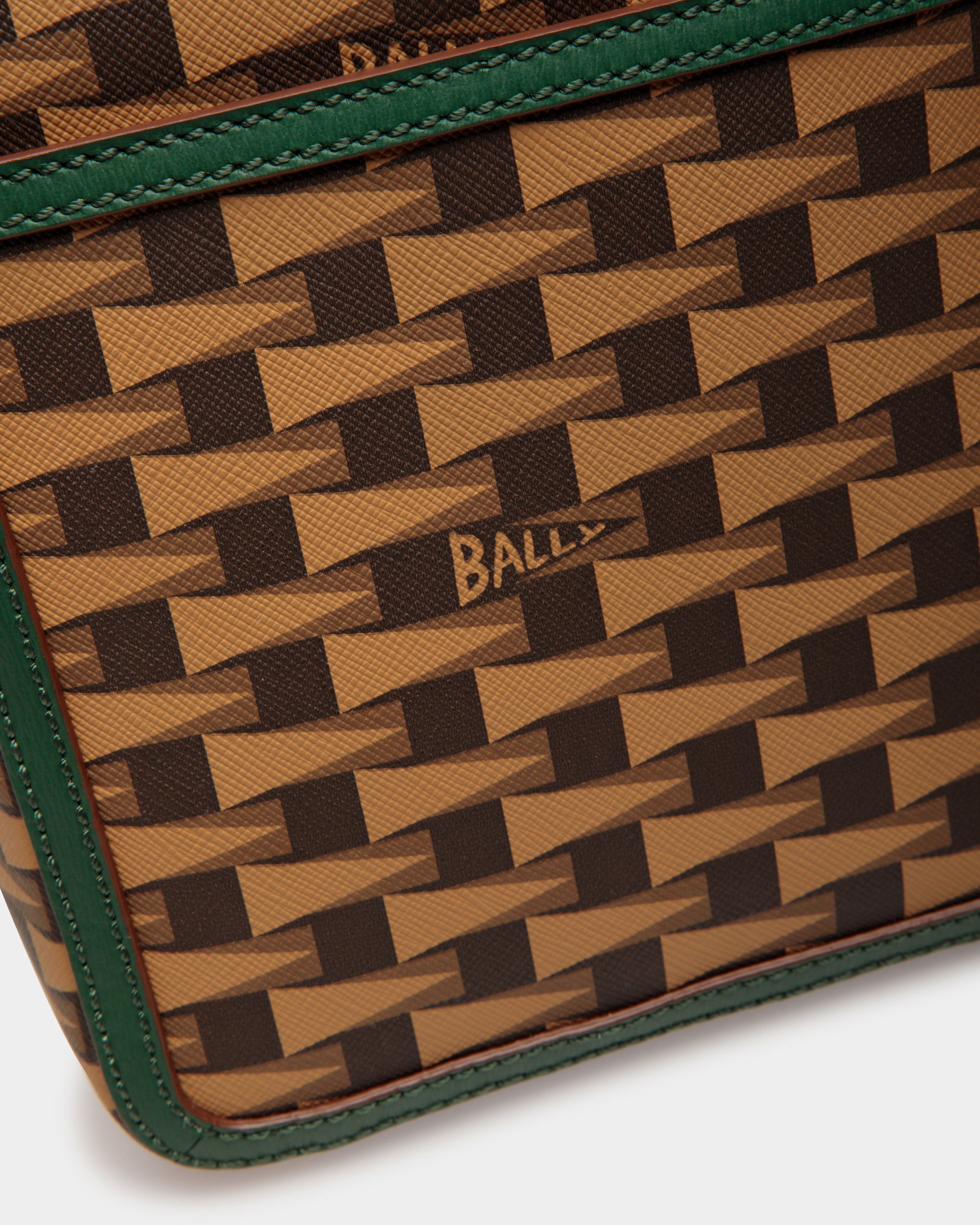 Pennant Crossbody Bag In Brown TPU and Green Leather - Men's - Bally - 05