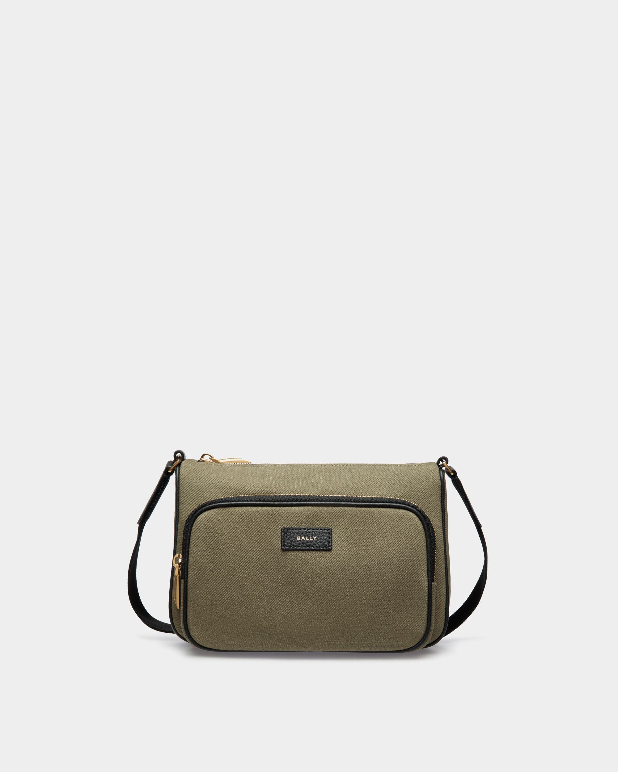 Bar Crossbody Bag in Khaki Canvas And Black Leather - Men's - Bally - 01